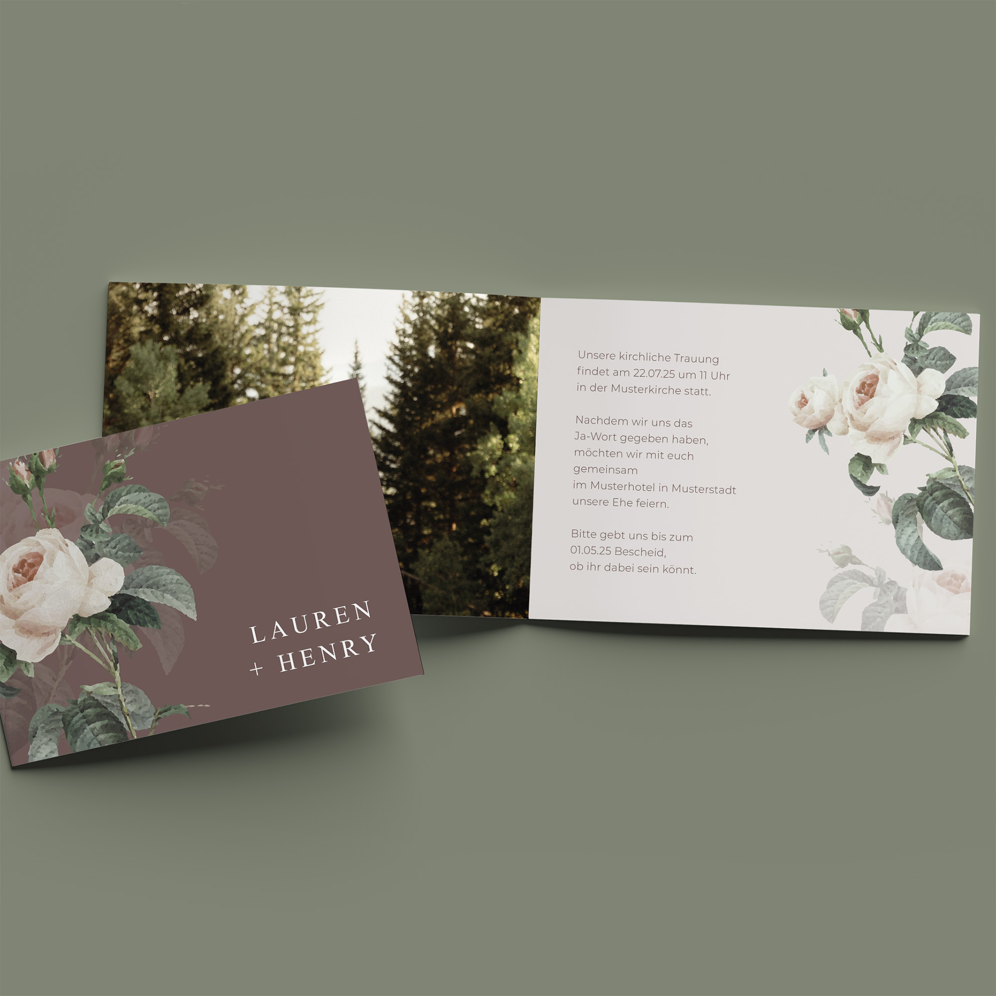 Klappkarte DIN A6 im Querformat - Floral "Antique Rose"