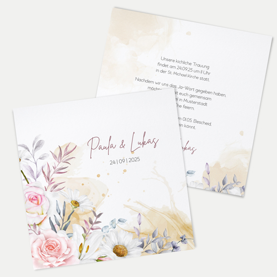 Postkarte Quadrat - Aquarell "lily & rose"