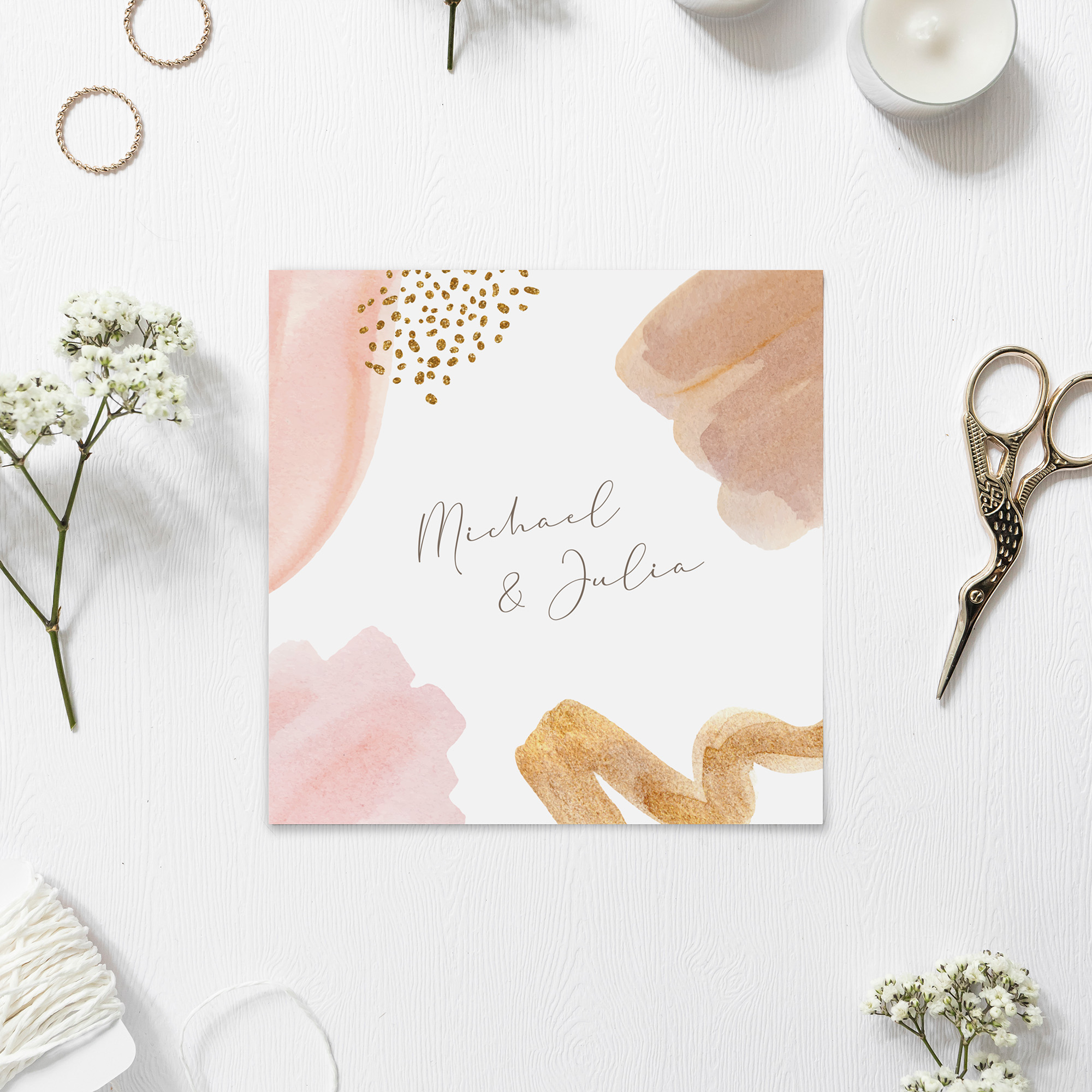 Postkarte Quadrat - Aquarell "olden Blush"