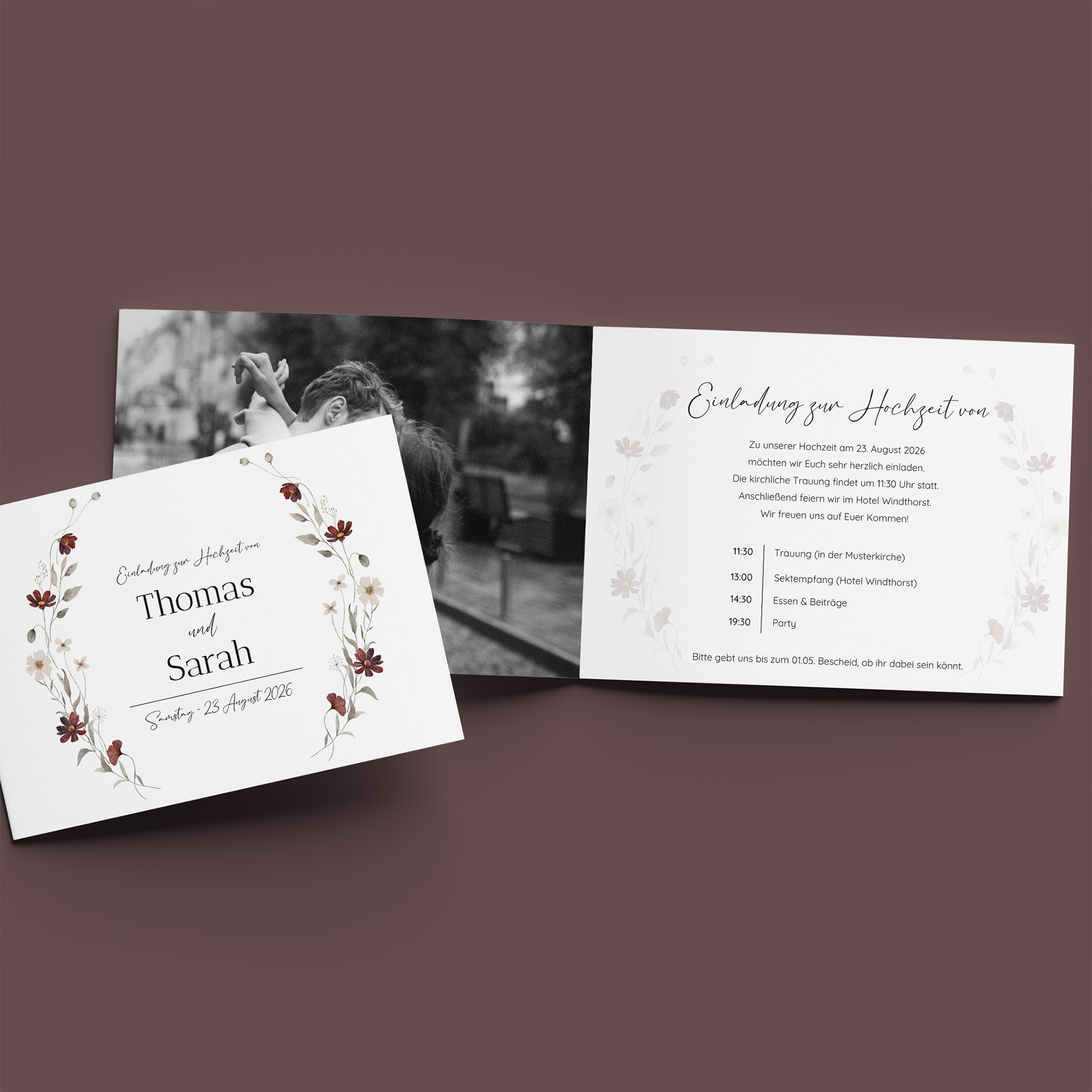 Klappkarte DIN A6 im Querformat - Vintage - "Wildflower Notes"