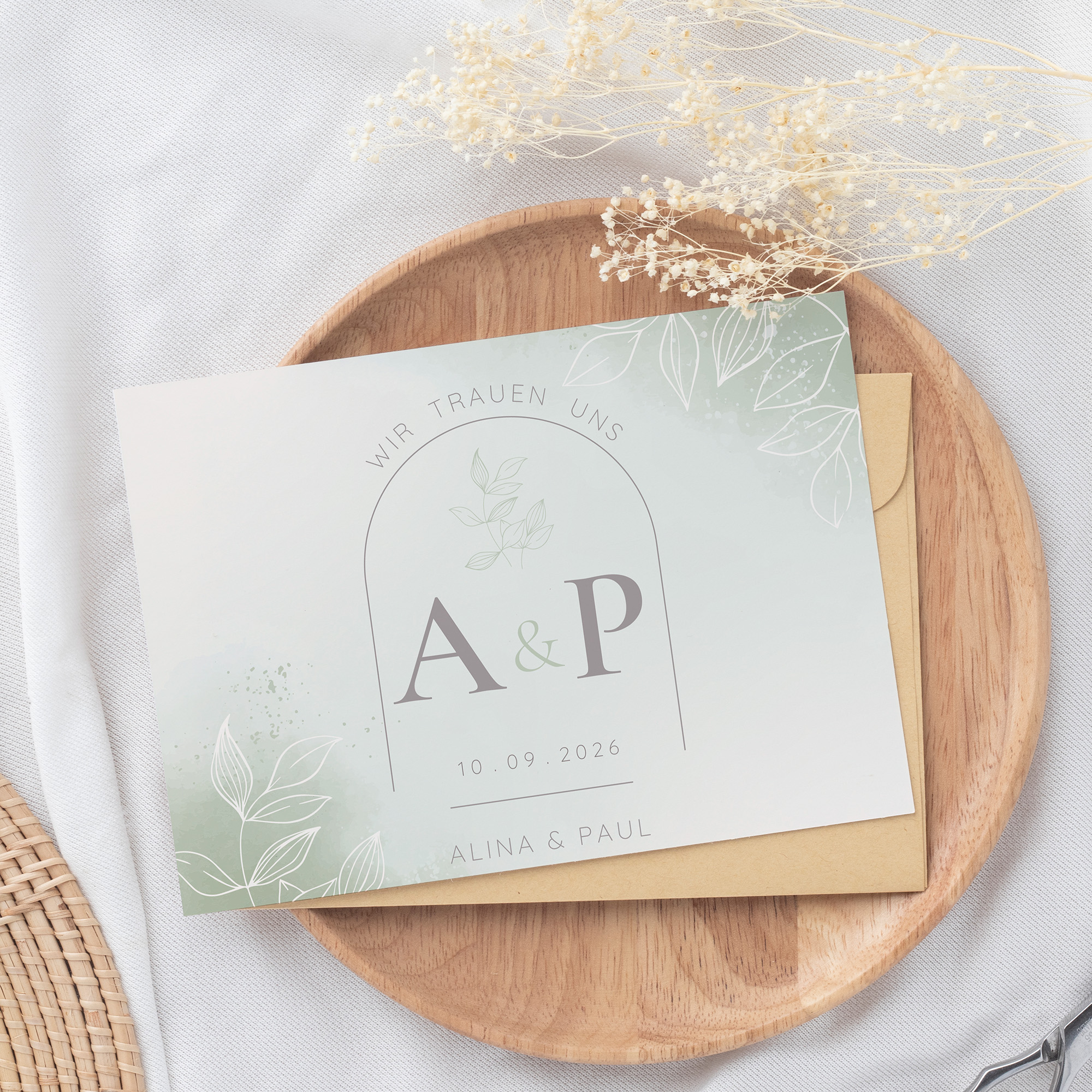 Postkarte DIN A6 im Querformat - Aquarell "faded green"