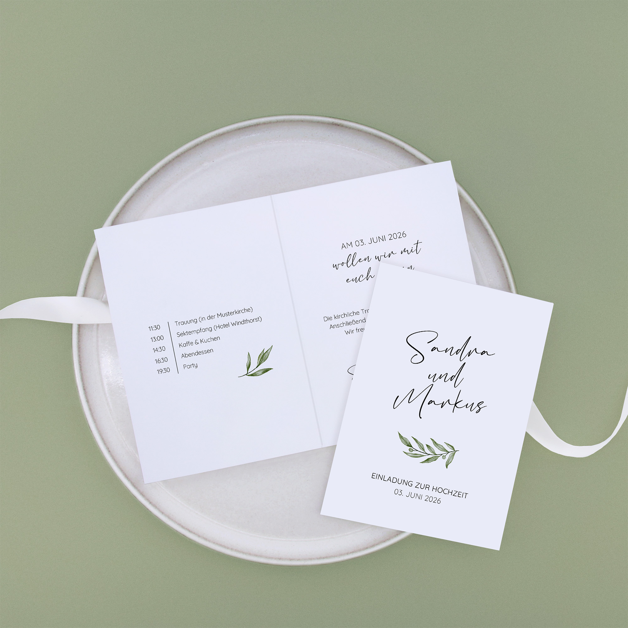 Klappkarte DIN A6 im Hochformat - Minimalistisch "Olivetta"