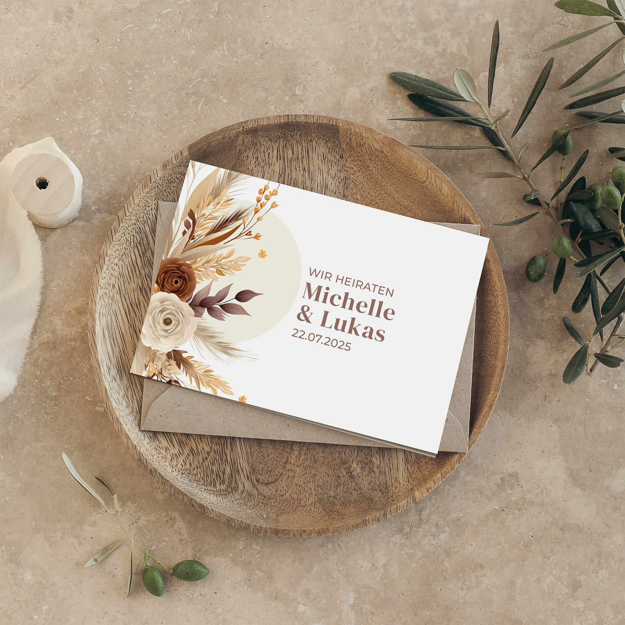 Klappkarte DIN A6 im Querformat - Boho "Earth Bouquet"