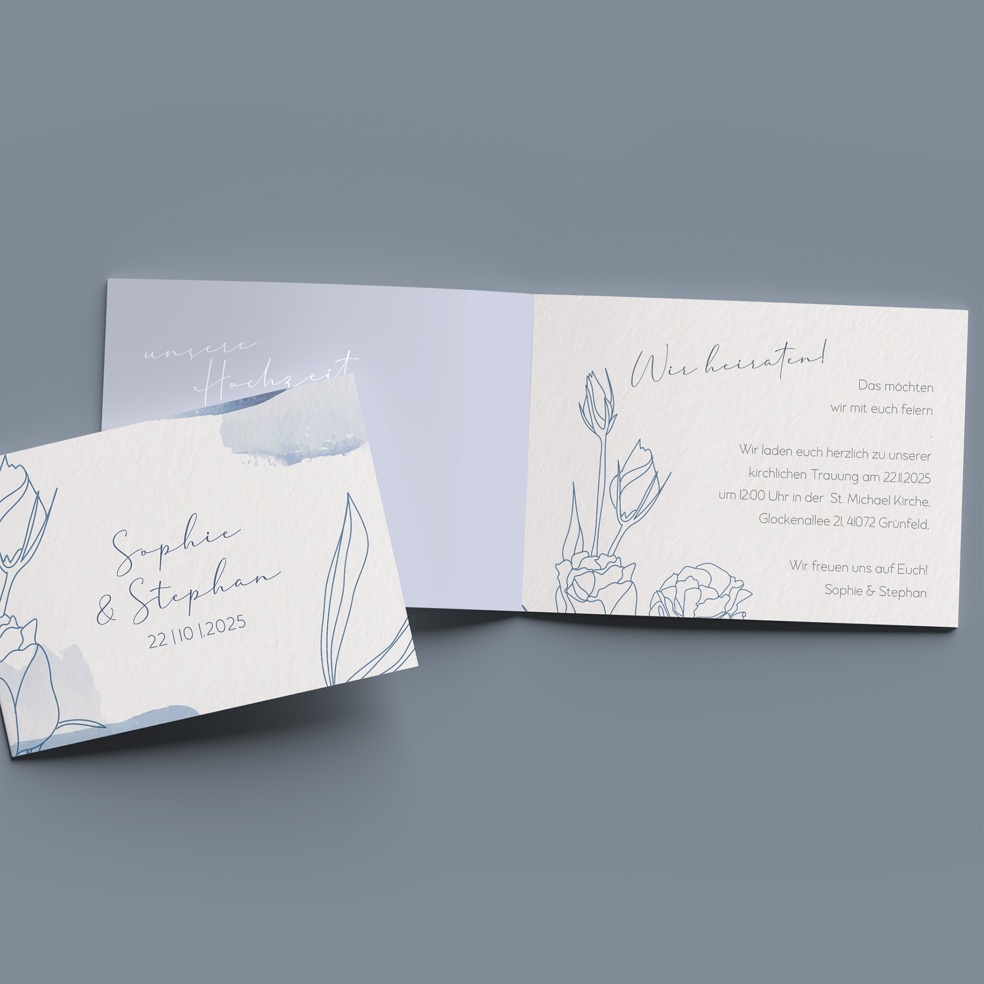 Klappkarte DIN A6 im Querformat - Aquarell "midnight petals"