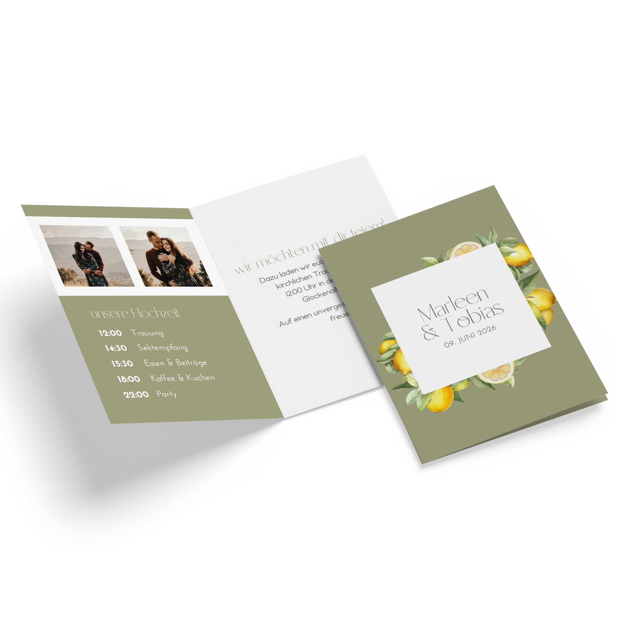 Klappkarte DIN A6 im Hochformat -Aquarell "Olive & Lemon"