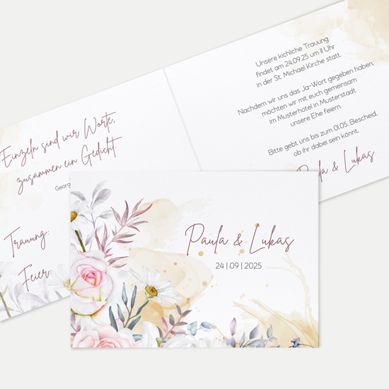 Klappkarte DIN A6 im Querformat - Aquarell "lily & rose"