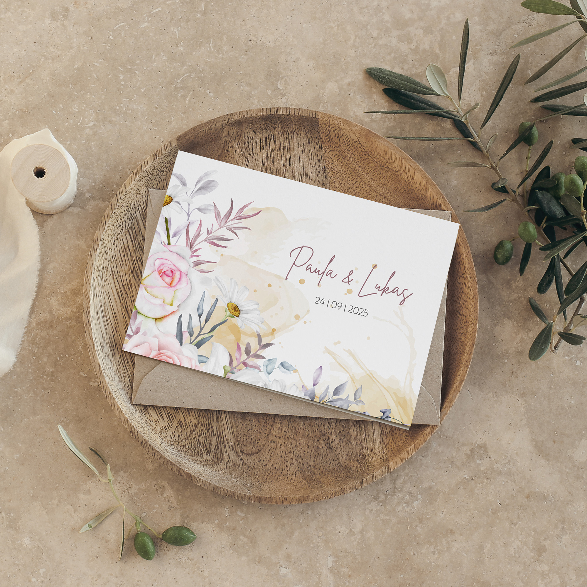 Klappkarte DIN A6 im Querformat - Aquarell "lily & rose"