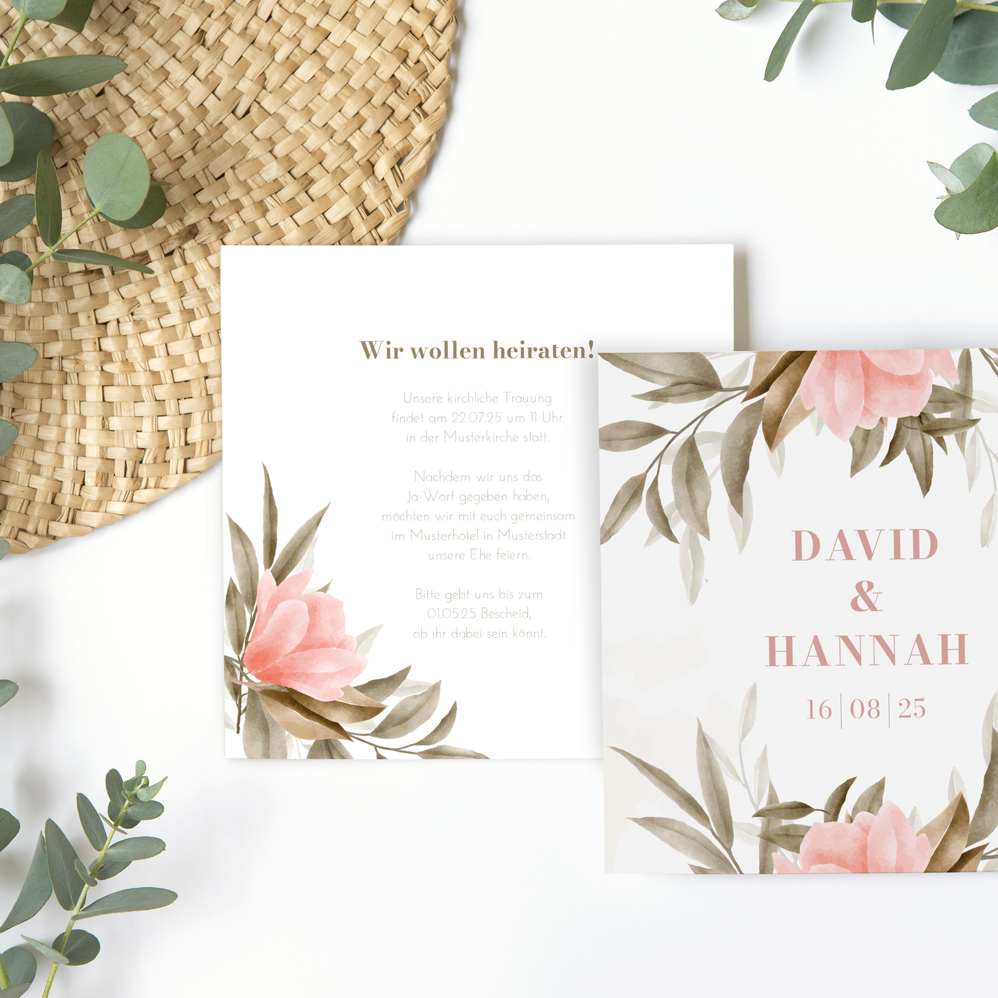 Postkarte Quadrat 148 x 148 mm - Floral "Rose Leaf"