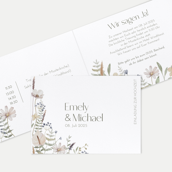 Klappkarte DIN A6 im Querformat - Boho "Pastel Bloom"