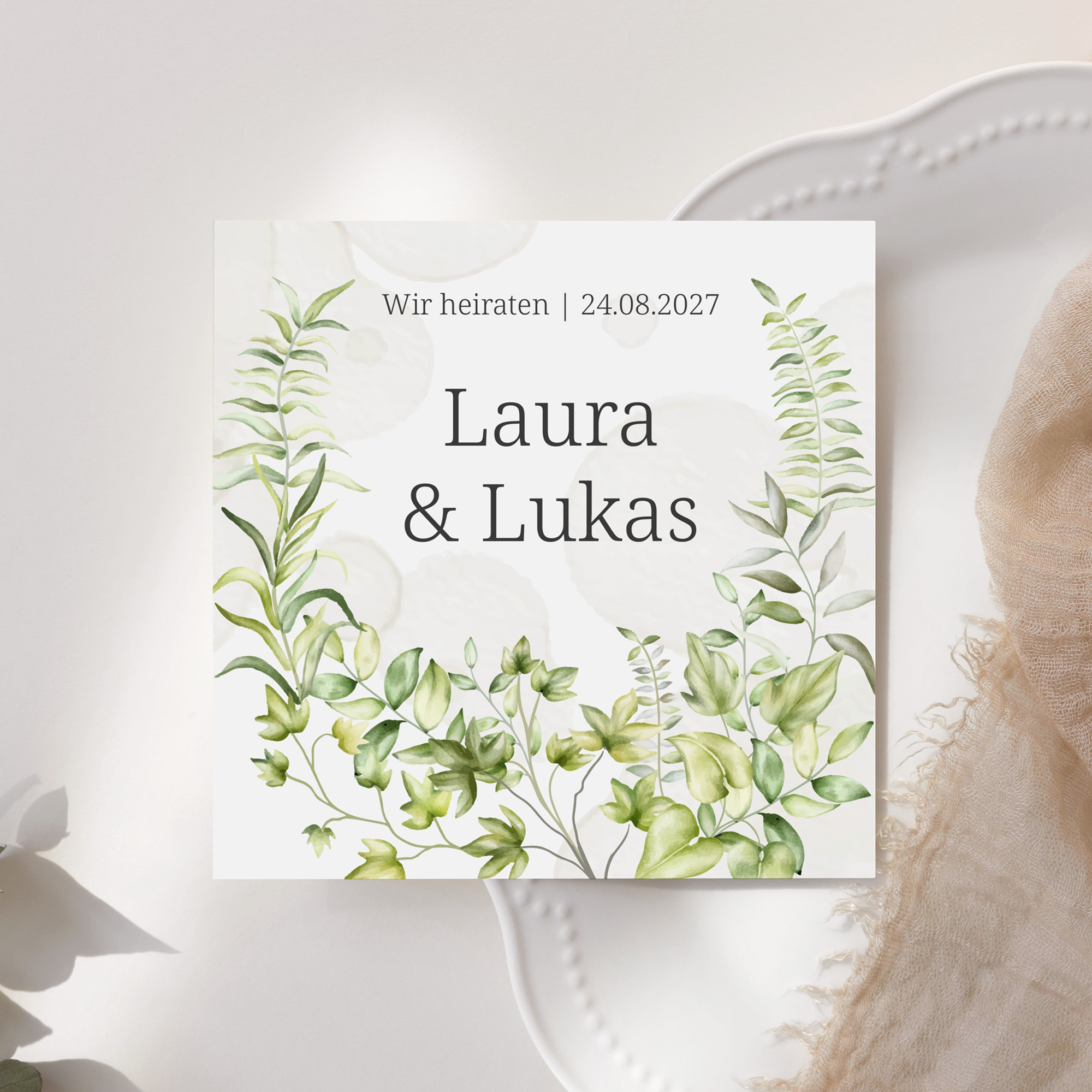 Postkarte Quadrat 148 x 148 mm - Greenery "leaf light"