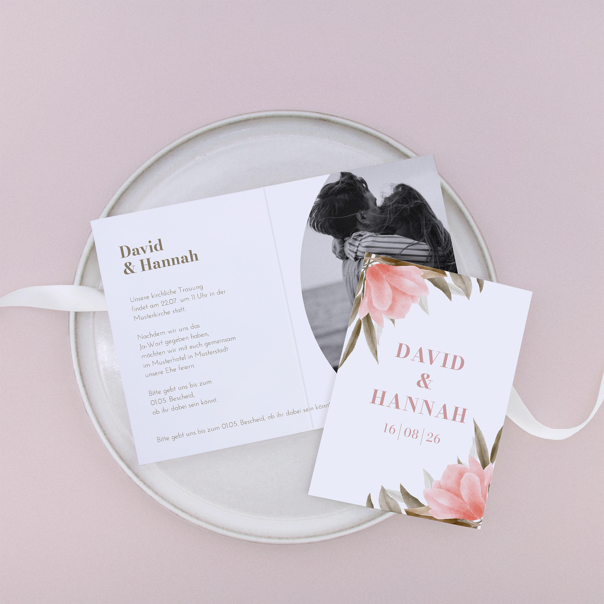 Klappkarte DIN A6 im Hochformat - Floral "Rose Leaf"