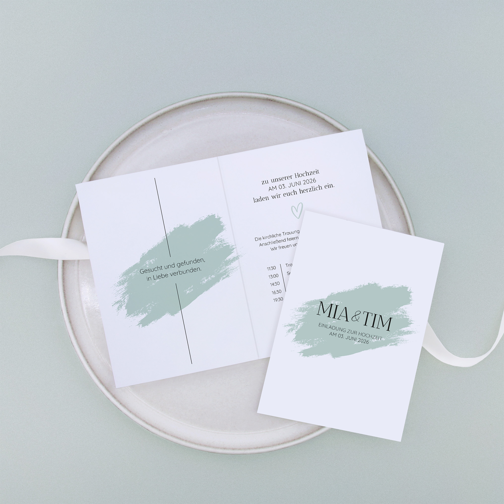 Klappkarte DIN A6 im Hochformat - Minimalistisch "Mint Brush"