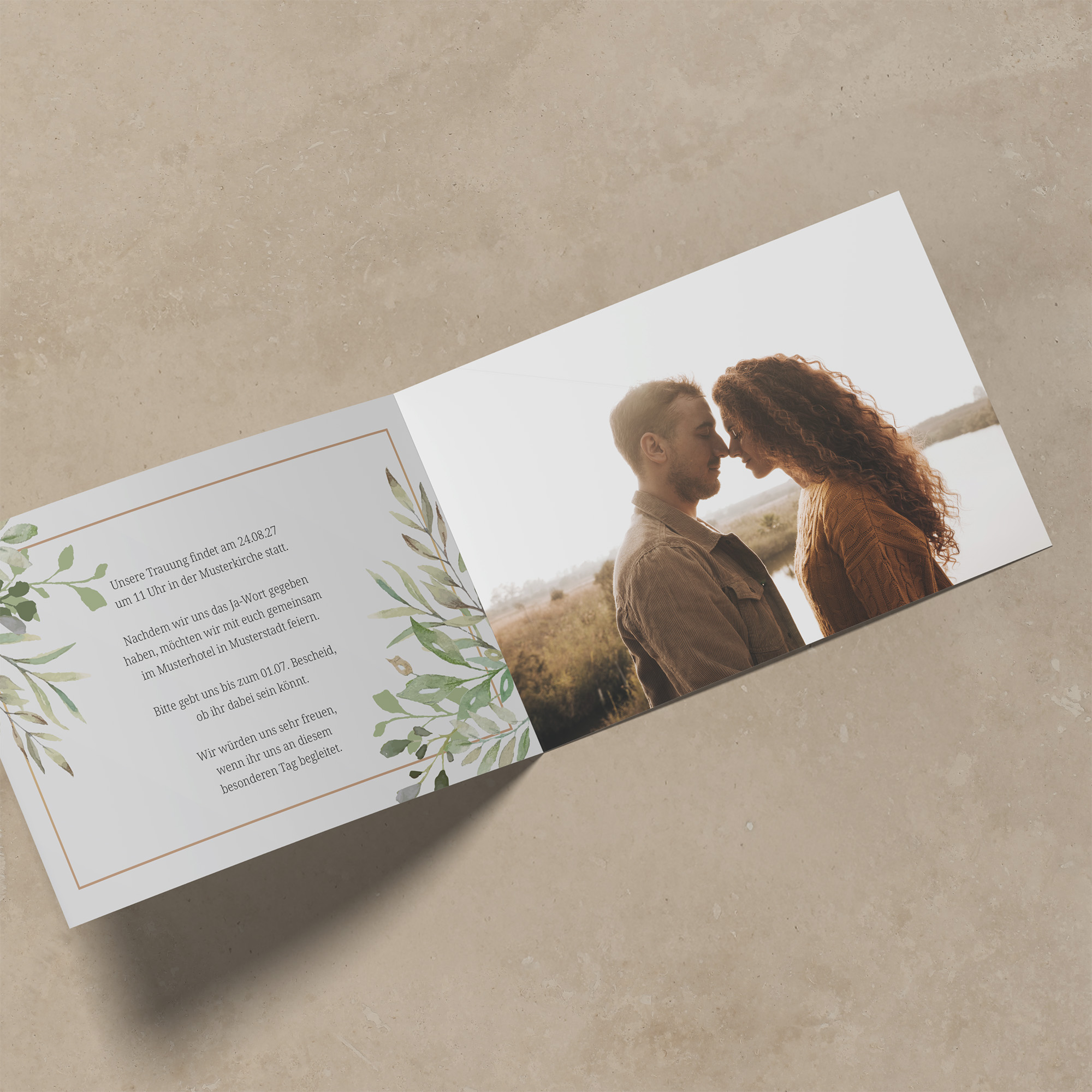 Klappkarte DIN A6 im Querformat - Greenery "Calm Grove"