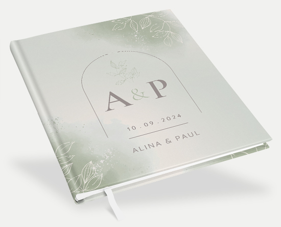 Erinnerungsbuch Hochzeit - Aquarell "faded green"