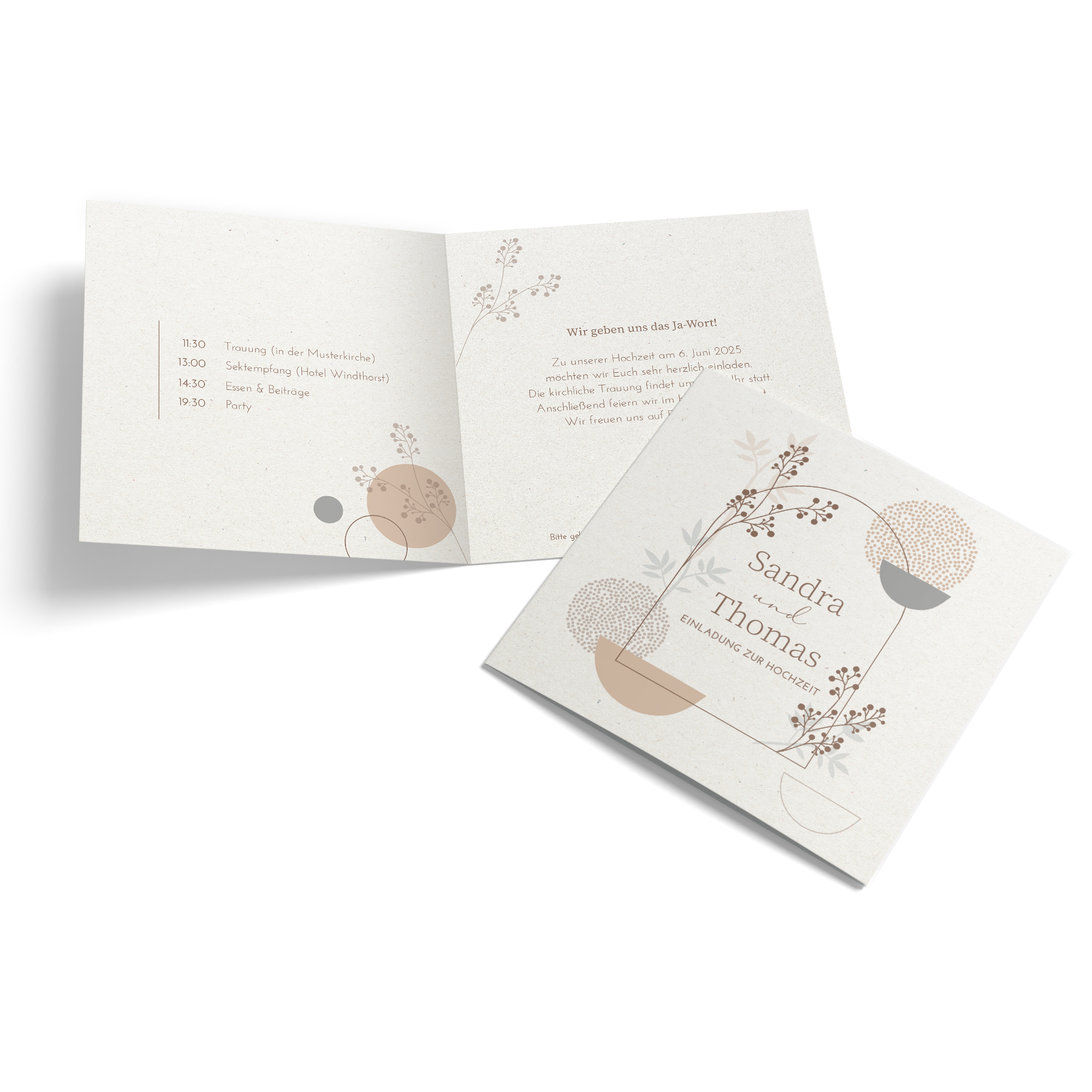 Klappkarte Quadratisch 148 x 148 mm - Boho "Stone Bloom"