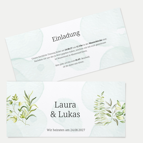 Postkarten DIN lang im Querformat 210 x 98 mm - Greenery "leaf light"