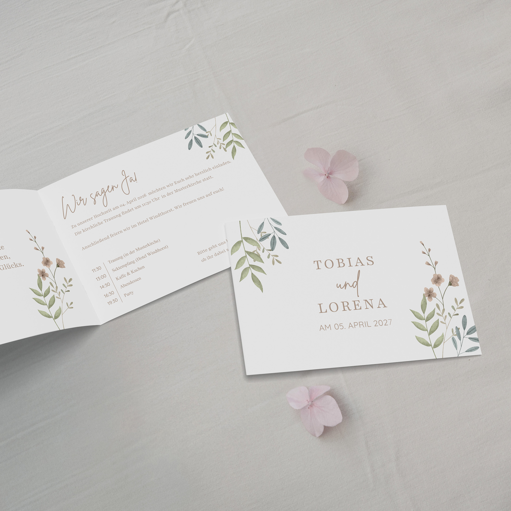 Klappkarte DIN A6 im Querformat - Boho "Soft Leaves"