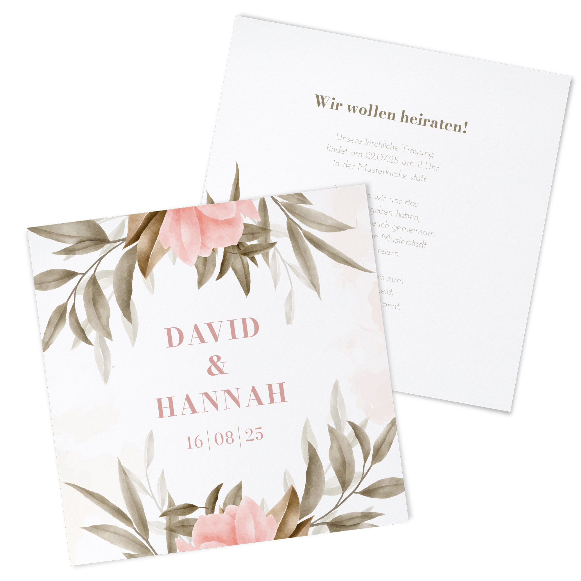 Postkarte Quadrat 148 x 148 mm - Floral "Rose Leaf"