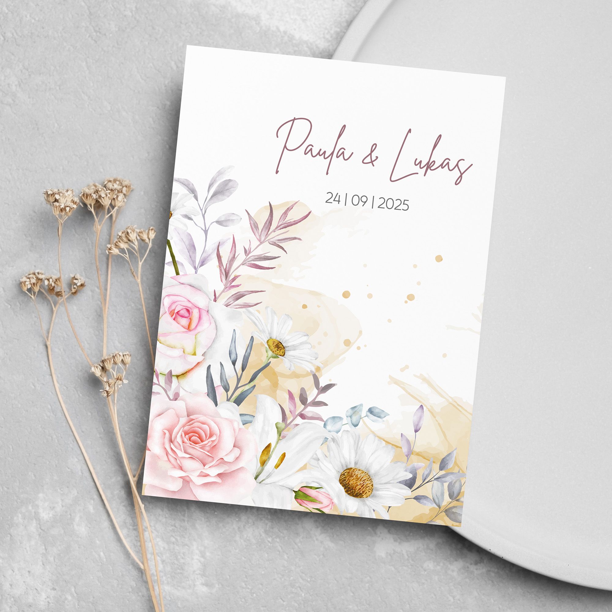 Postkarte DIN A6 im Hochformat - Aquarell "lily & rose"