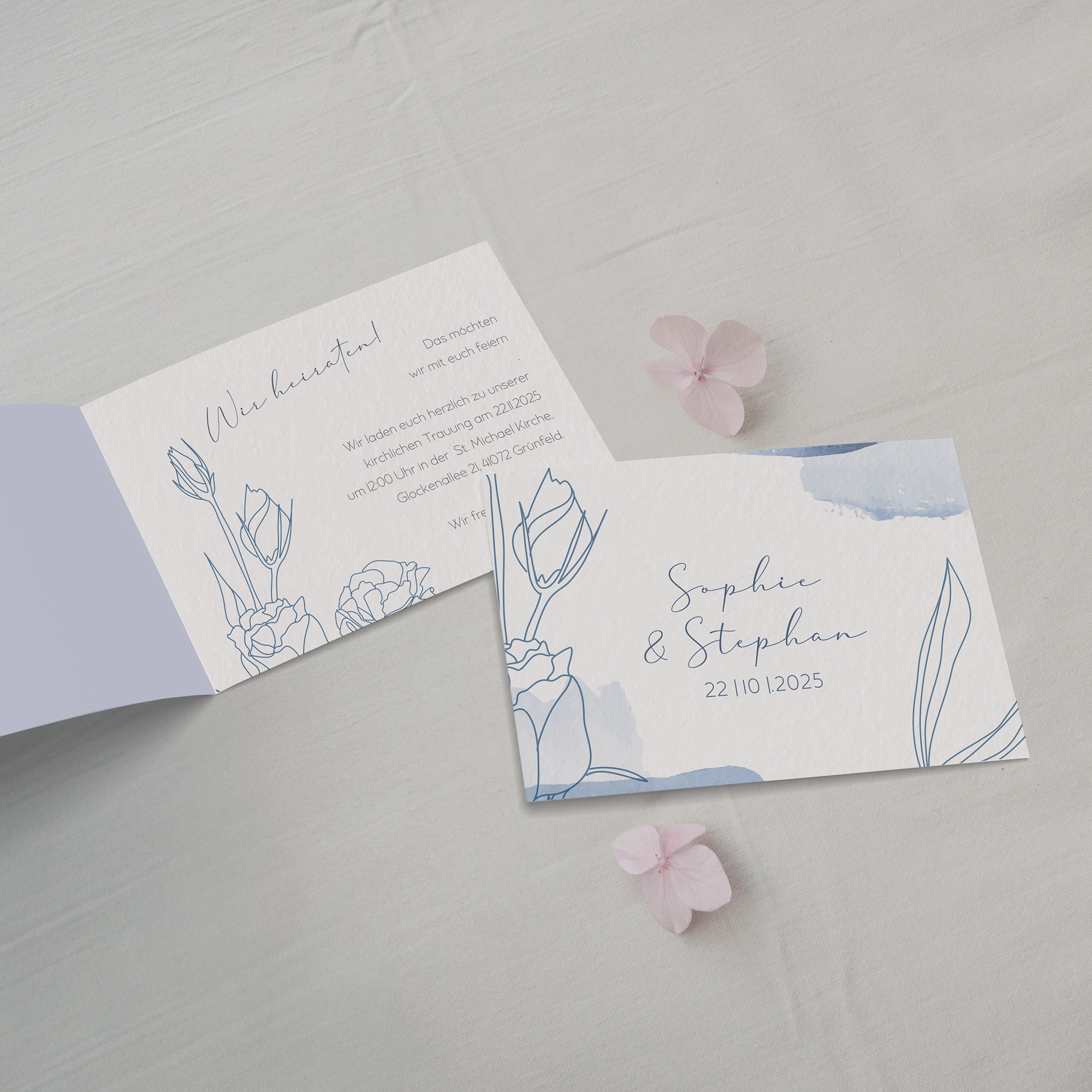 Klappkarte DIN A6 im Querformat - Aquarell "midnight petals"