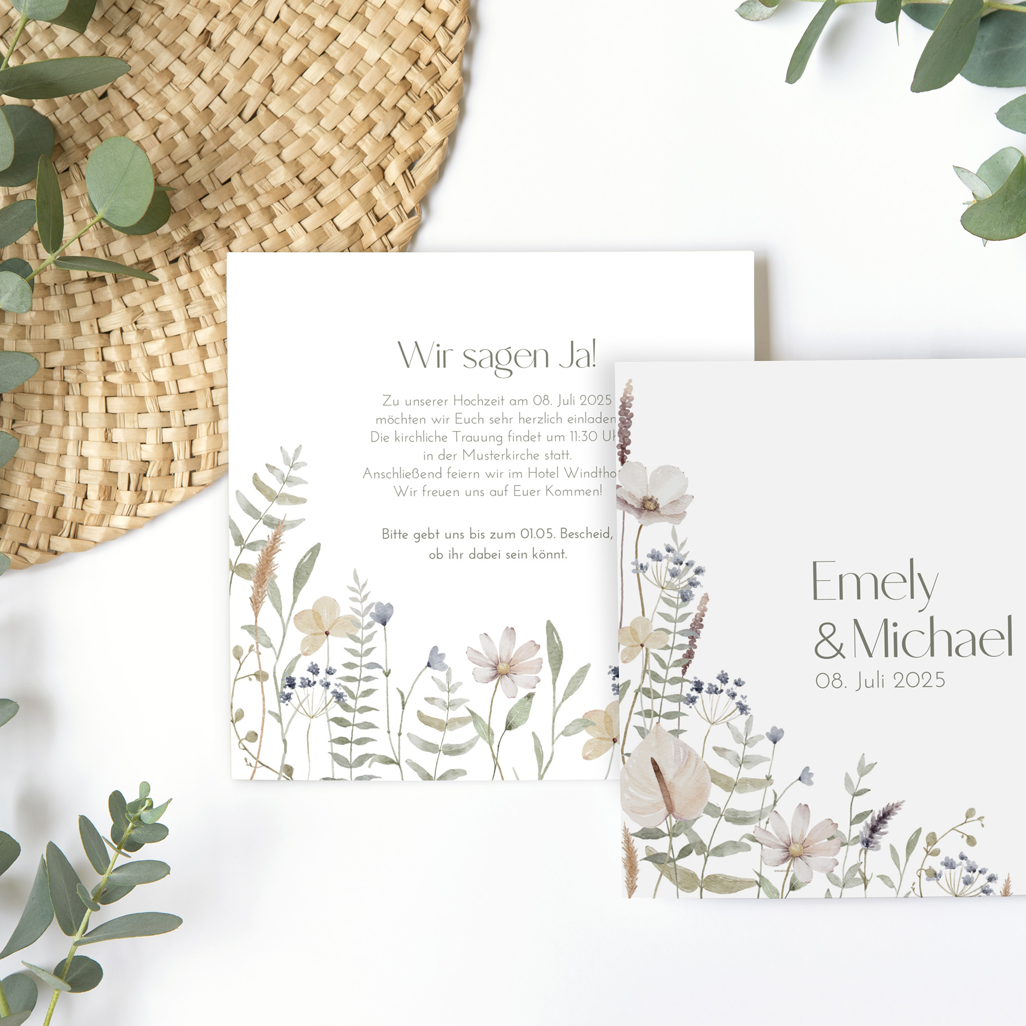 Postkarte Quadrat 148 x 148 mm - Boho "Pastel Bloom"