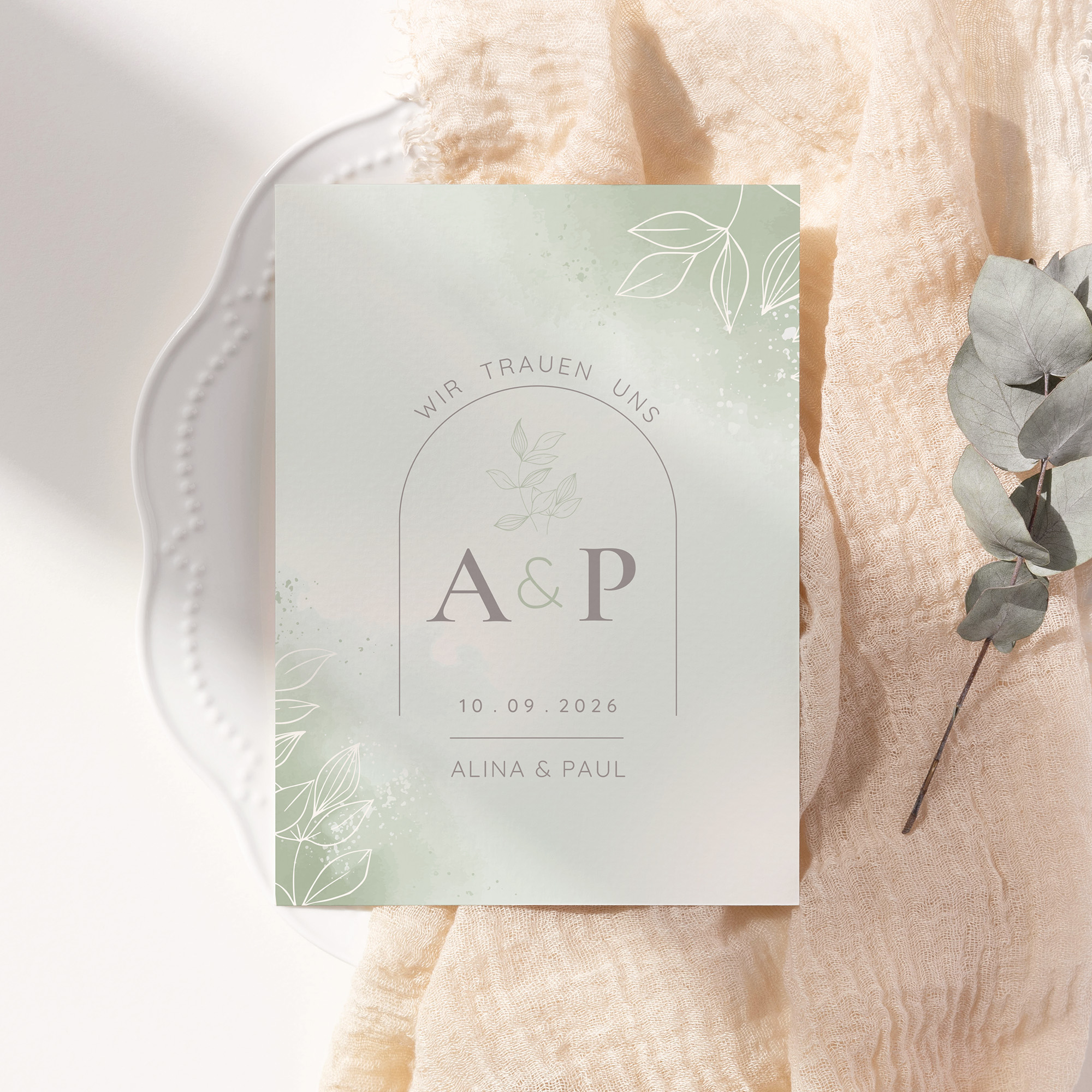 Postkarte DIN A6 im Hochformat - Aquarell "faded green"