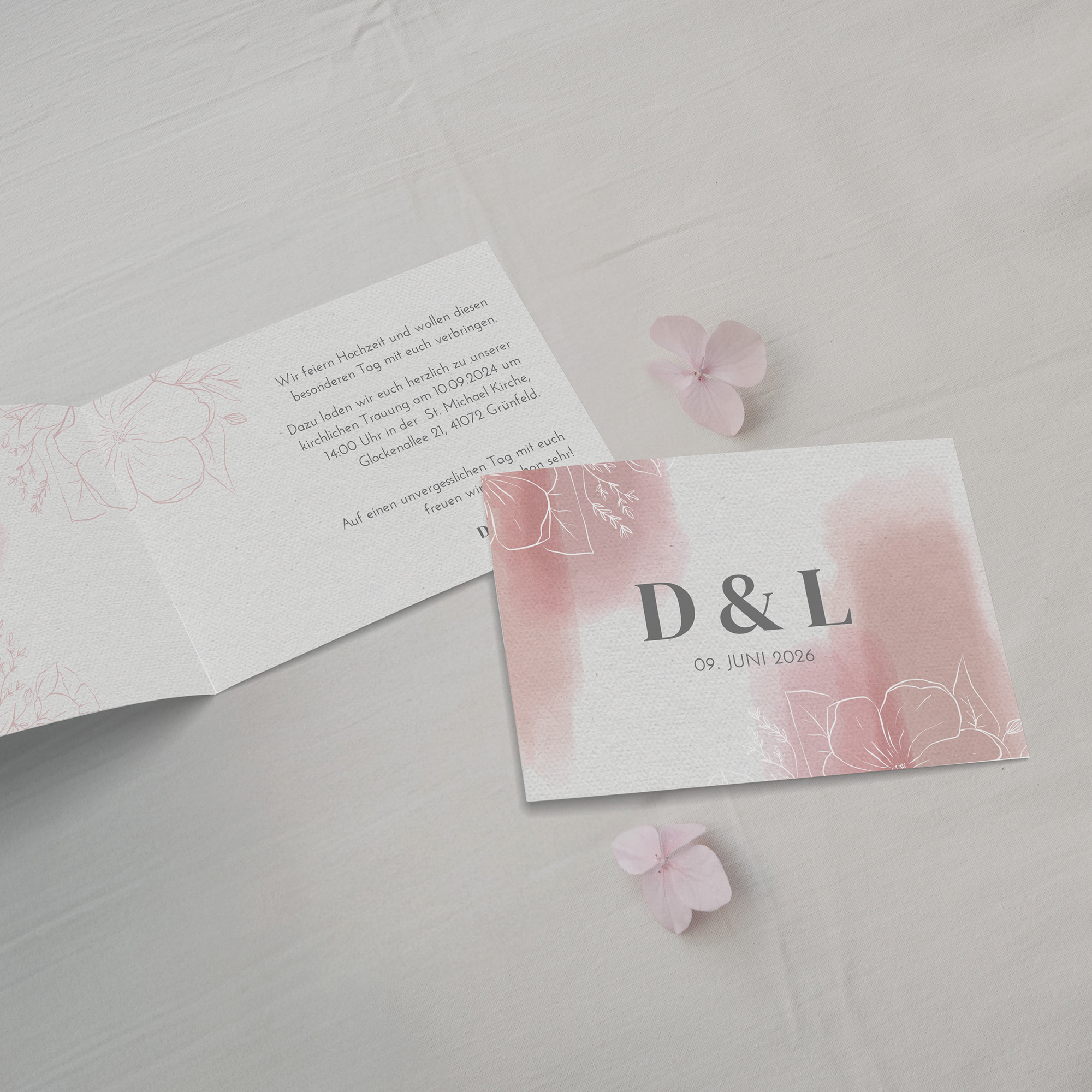 Klappkarte DIN A6 im Querformat - Aquarell "dusty bloom"