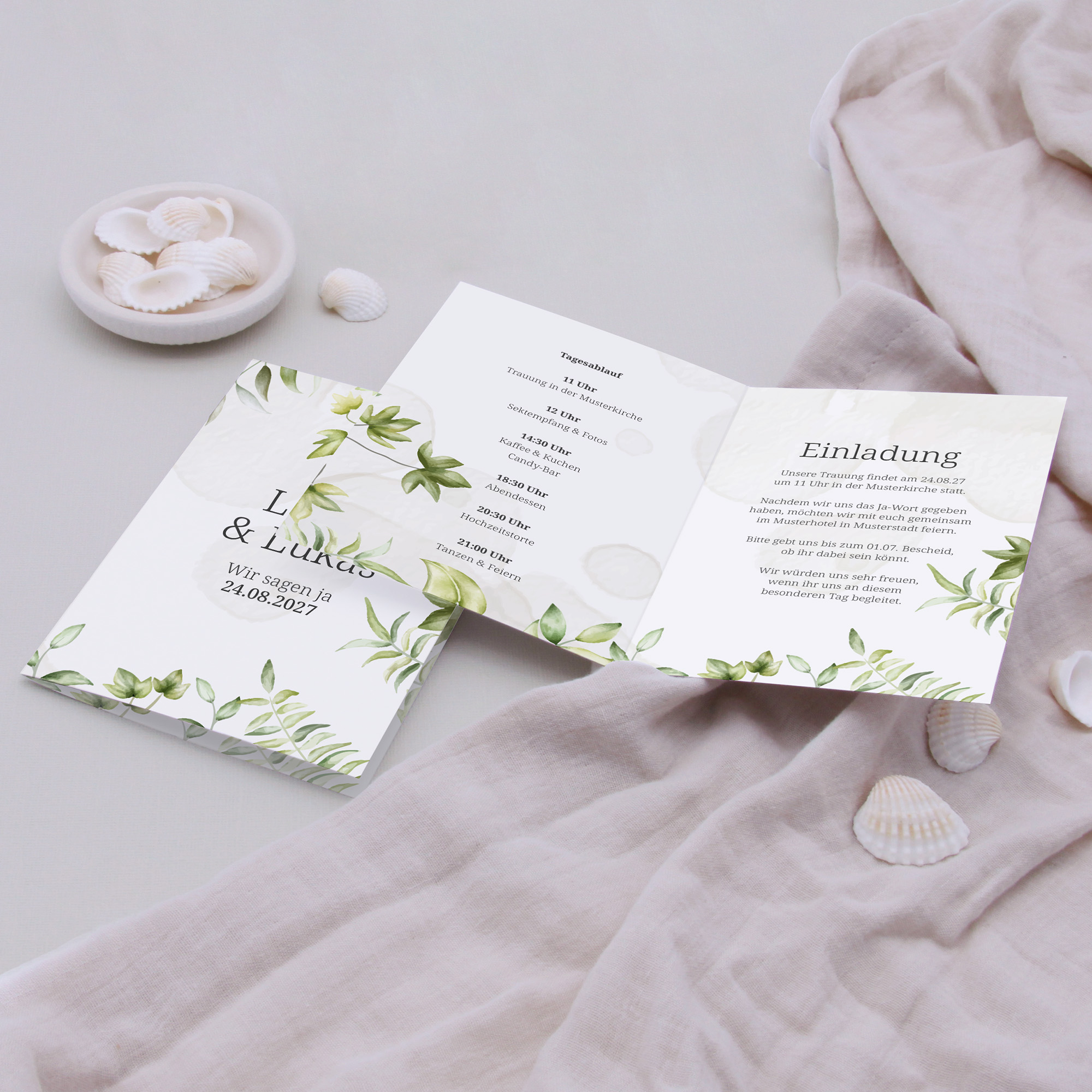 Klappkarte DIN A6 im Hochformat - Greenery "leaf light"