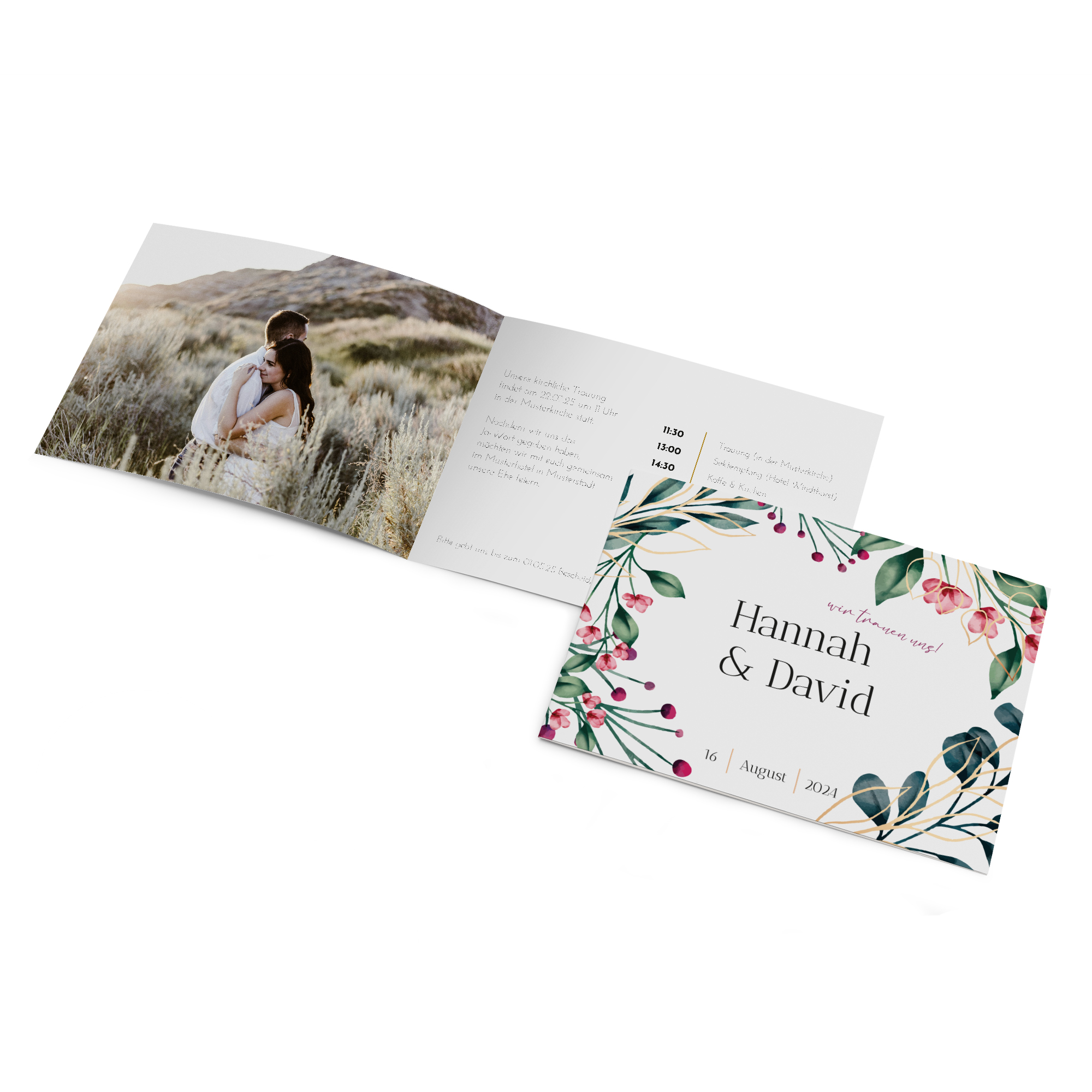 Klappkarte DIN A6 im Querformat - Floral "Pink Garden"