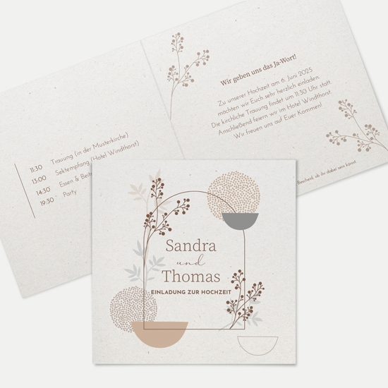 Klappkarte Quadratisch 148 x 148 mm - Boho "Stone Bloom"