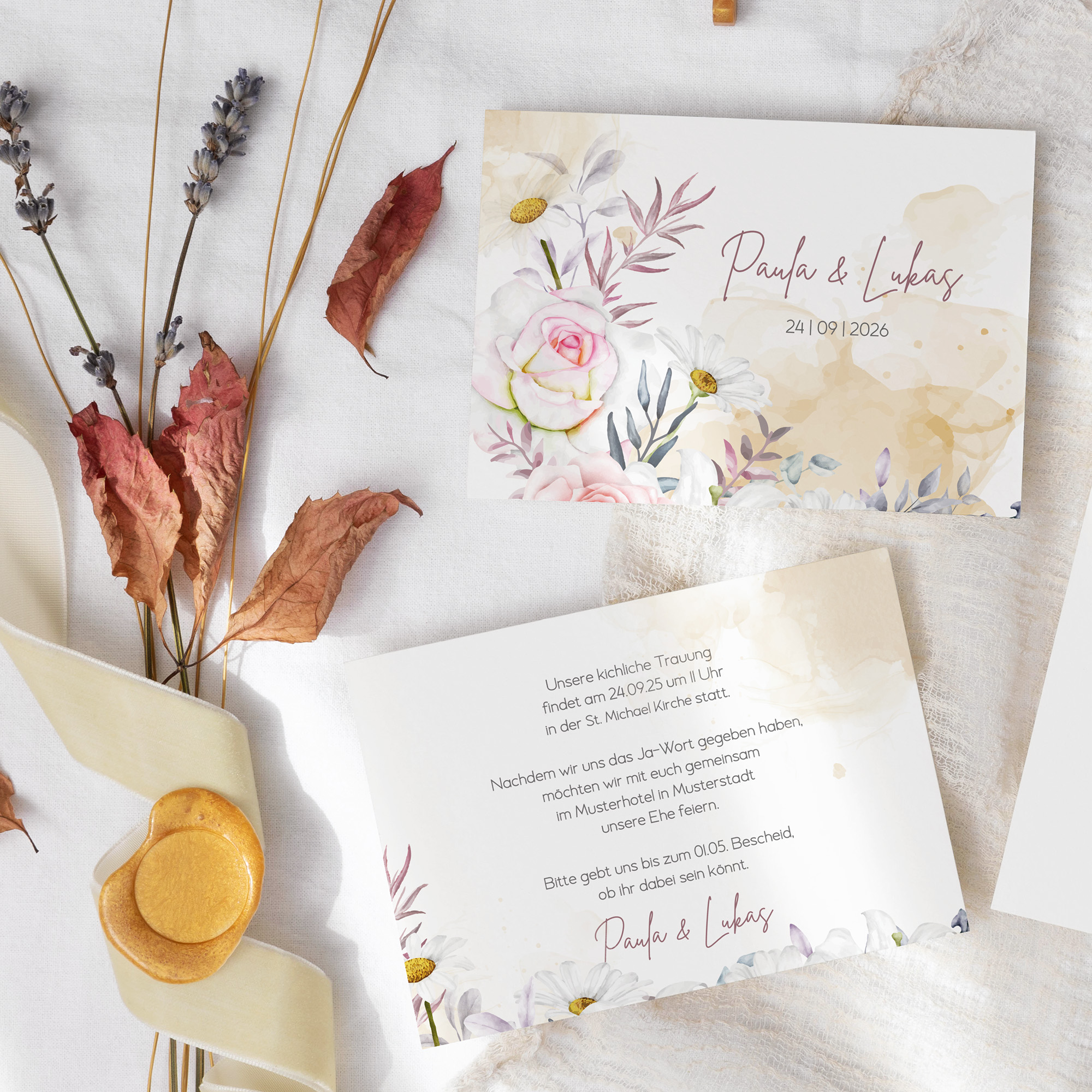 Postkarte DIN A6 im Querformat - Aquarell "lily & rose"