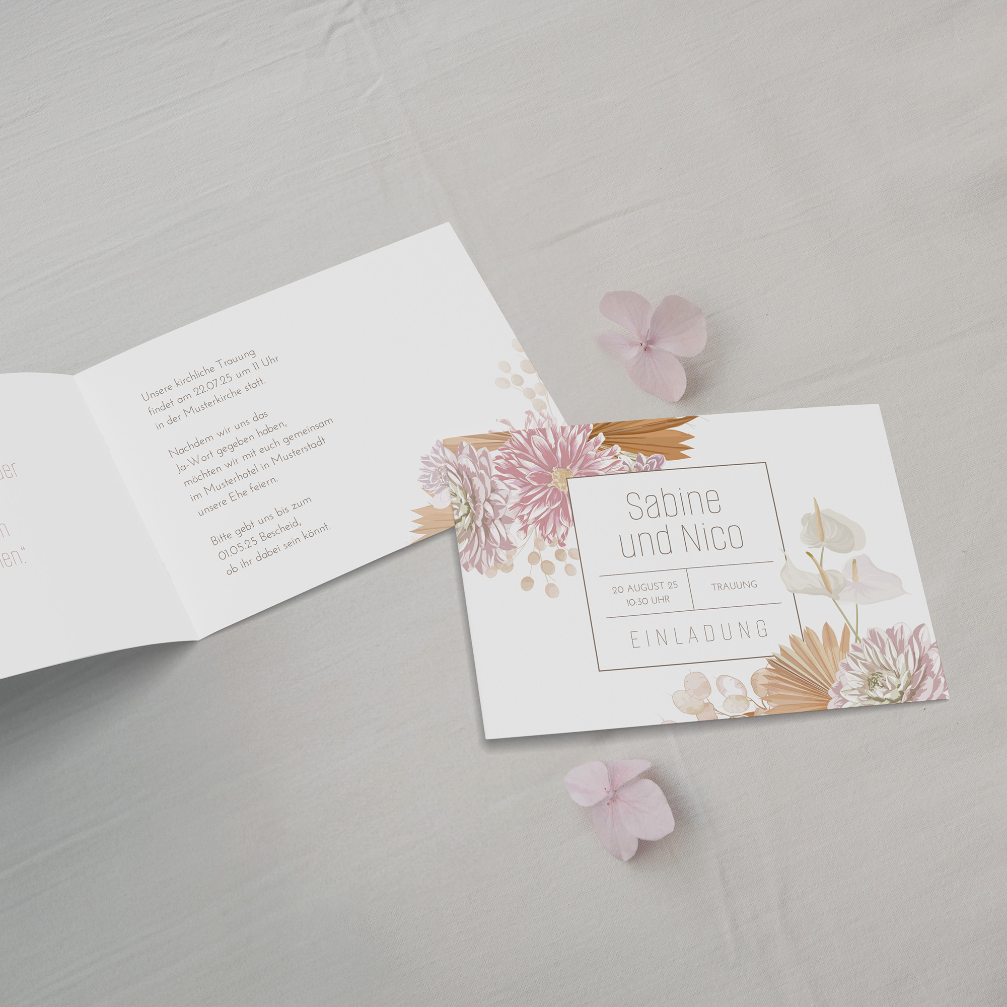 Klappkarte DIN A6 im Querformat - Floral "Terracotta Blossom"