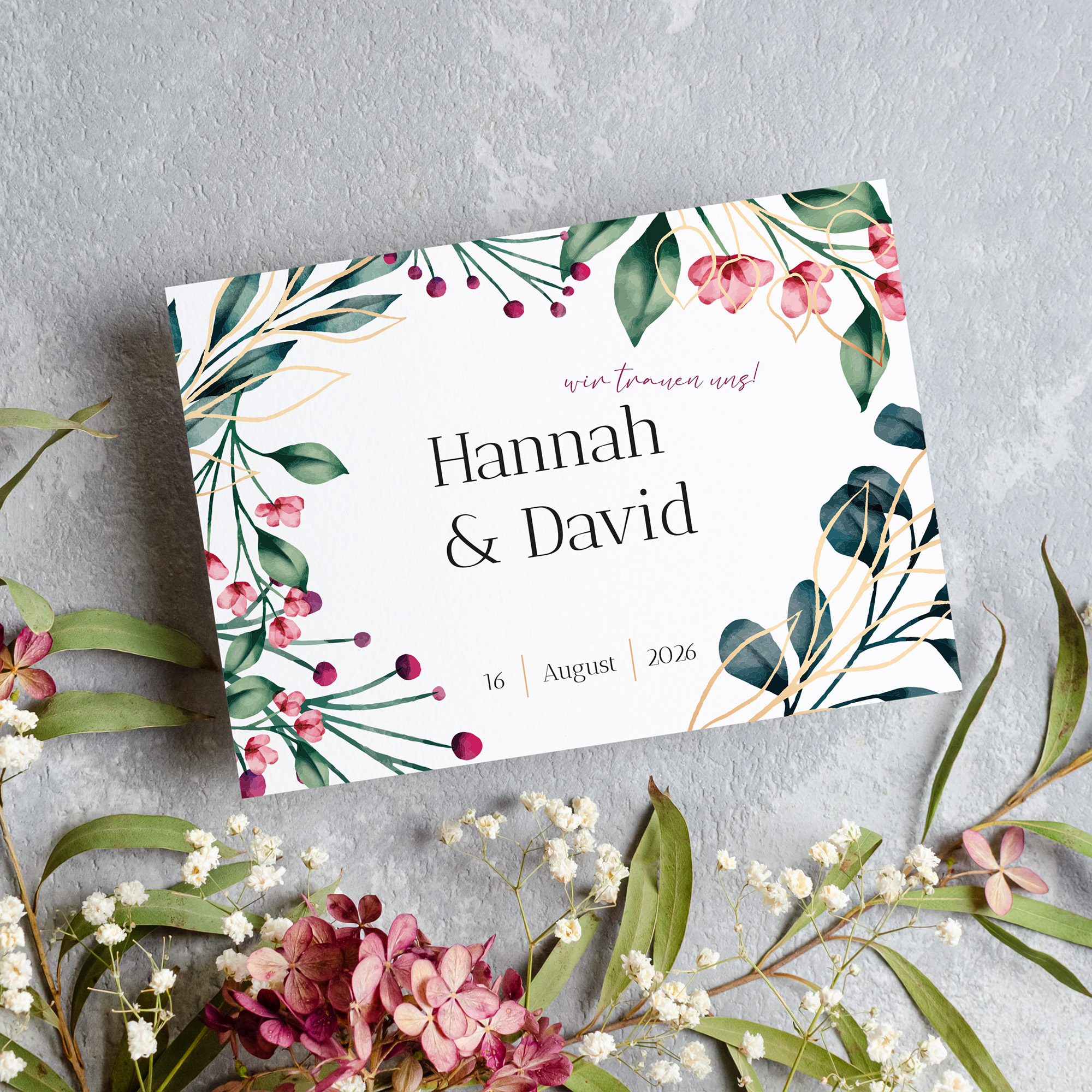 Postkarte DIN A6 im Querformat - Floral "Pink Garden"