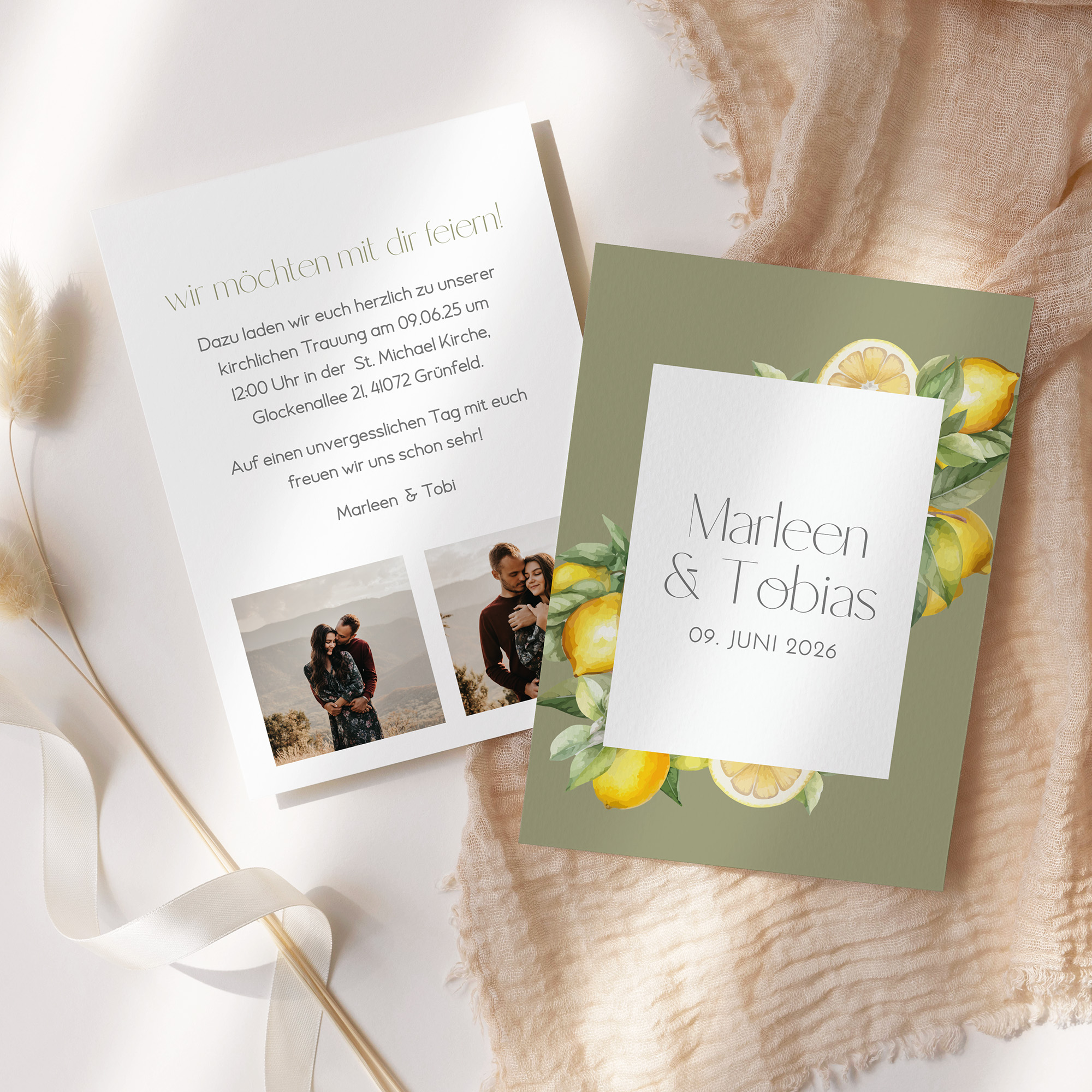 Postkarte DIN A6 im Hochformat - Aquarell "Olive & Lemon"
