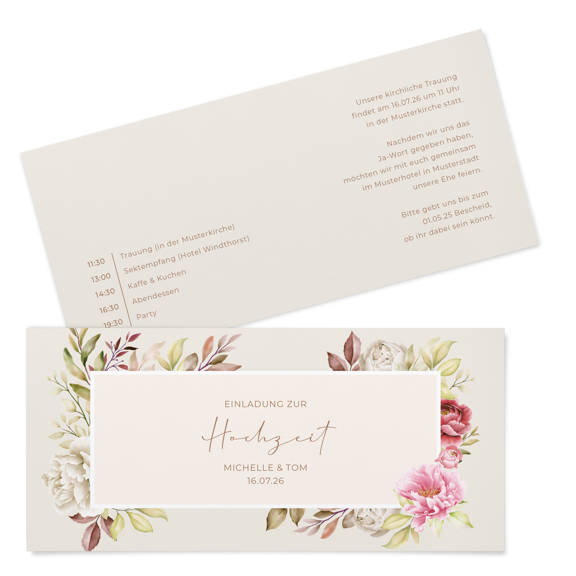 Postkarten DIN lang im Querformat 210 x 98 mm - Floral "Peony Bloom"