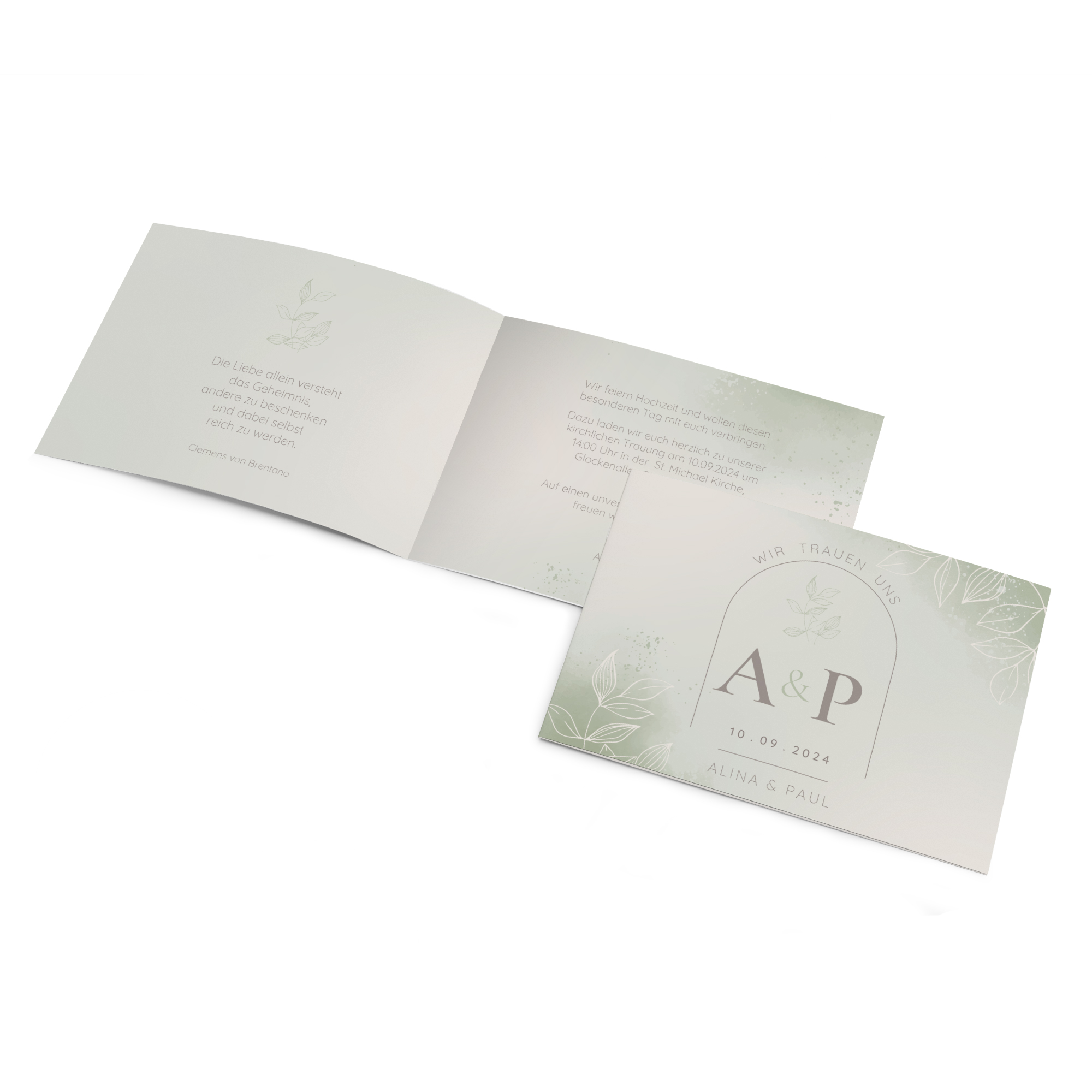 Klappkarte DIN A6 im Querformat - Aquarell "faded green"