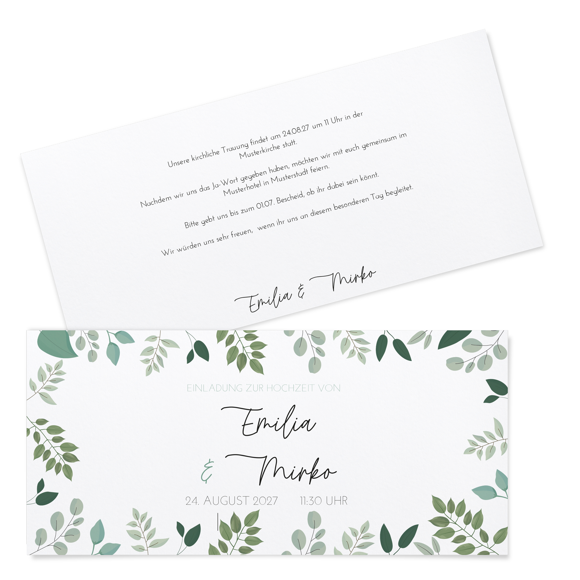 Postkarten DIN lang im Querformat 210 x 98 mm - Greenery "Green & Simple"