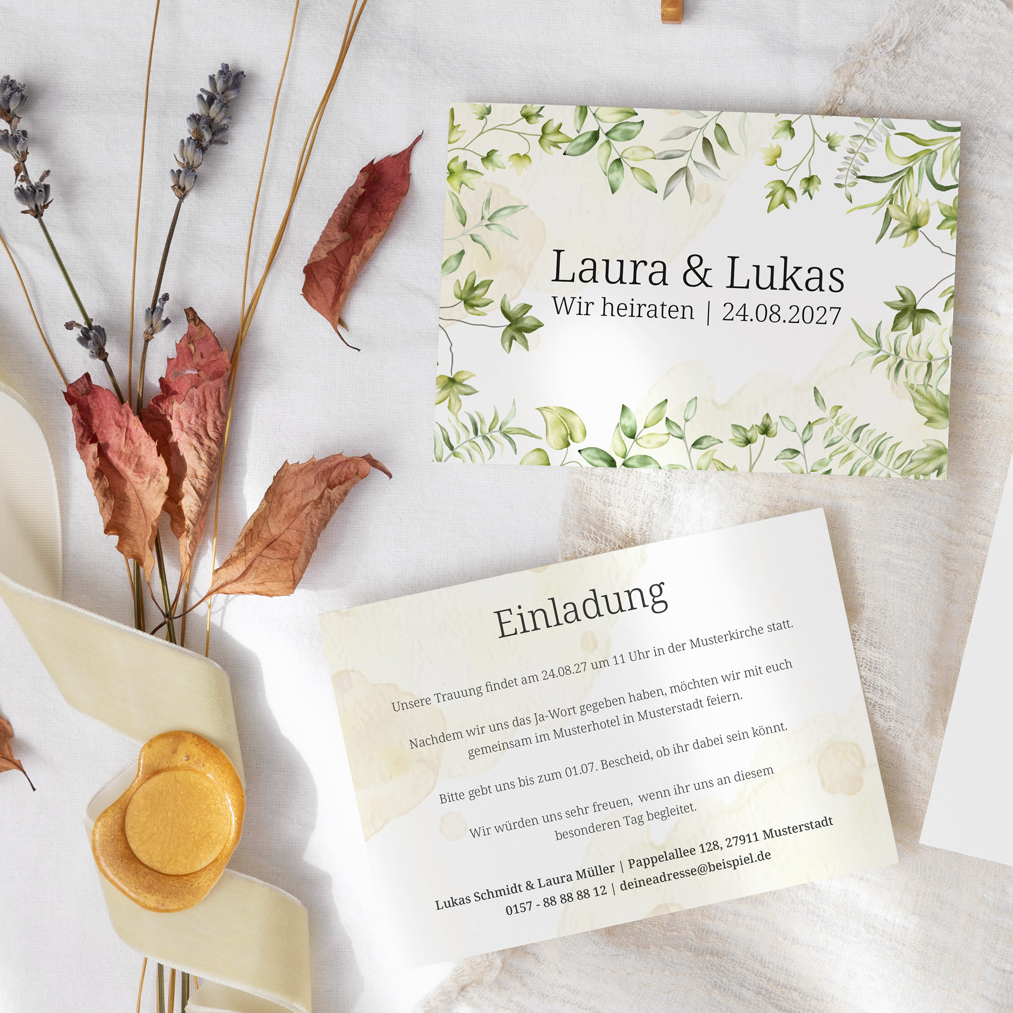 Postkarte DIN A6 im Querformat - Greenery - "leaf light"