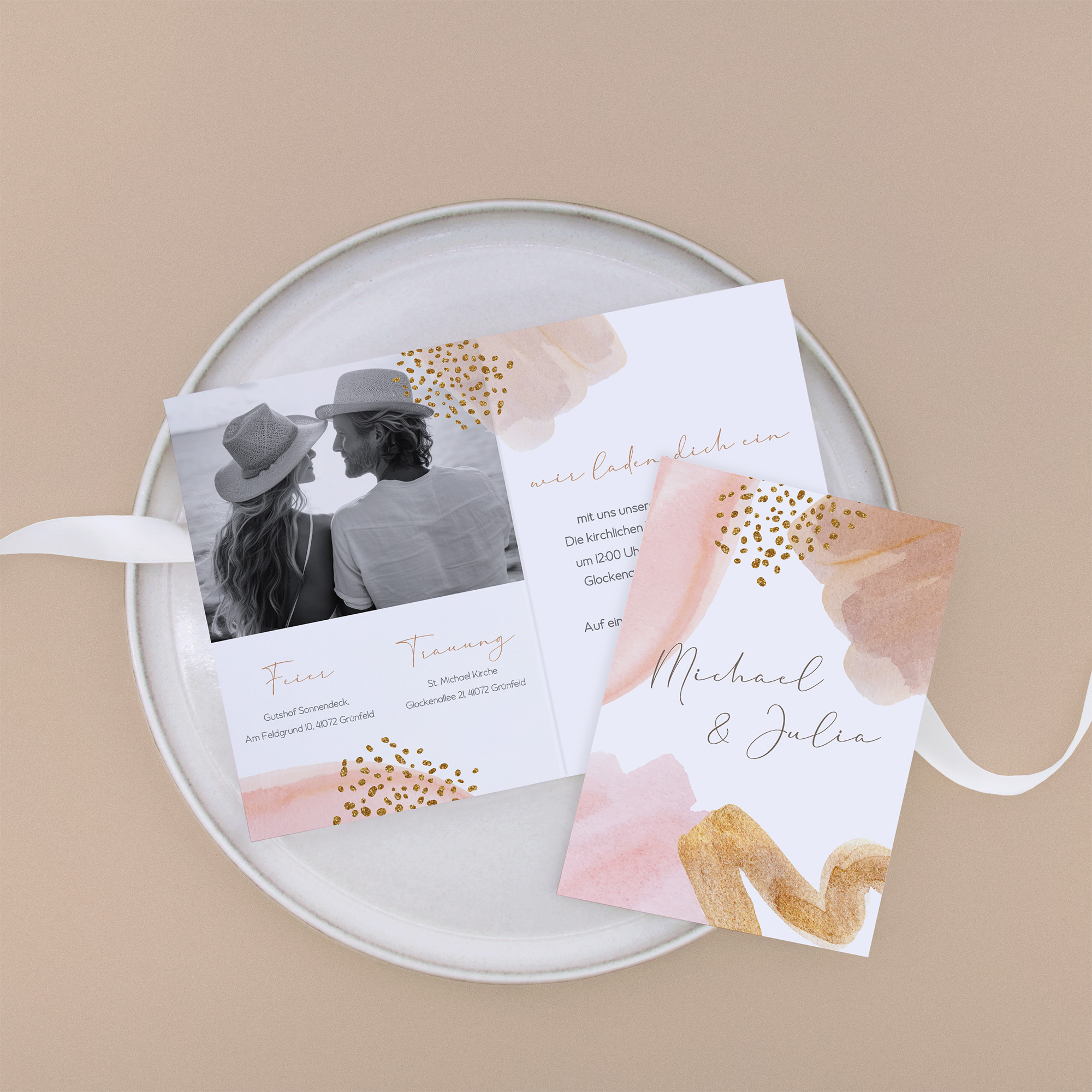 Klappkarte DIN A6 im Hochformat -Aquarell "Golden Blush"