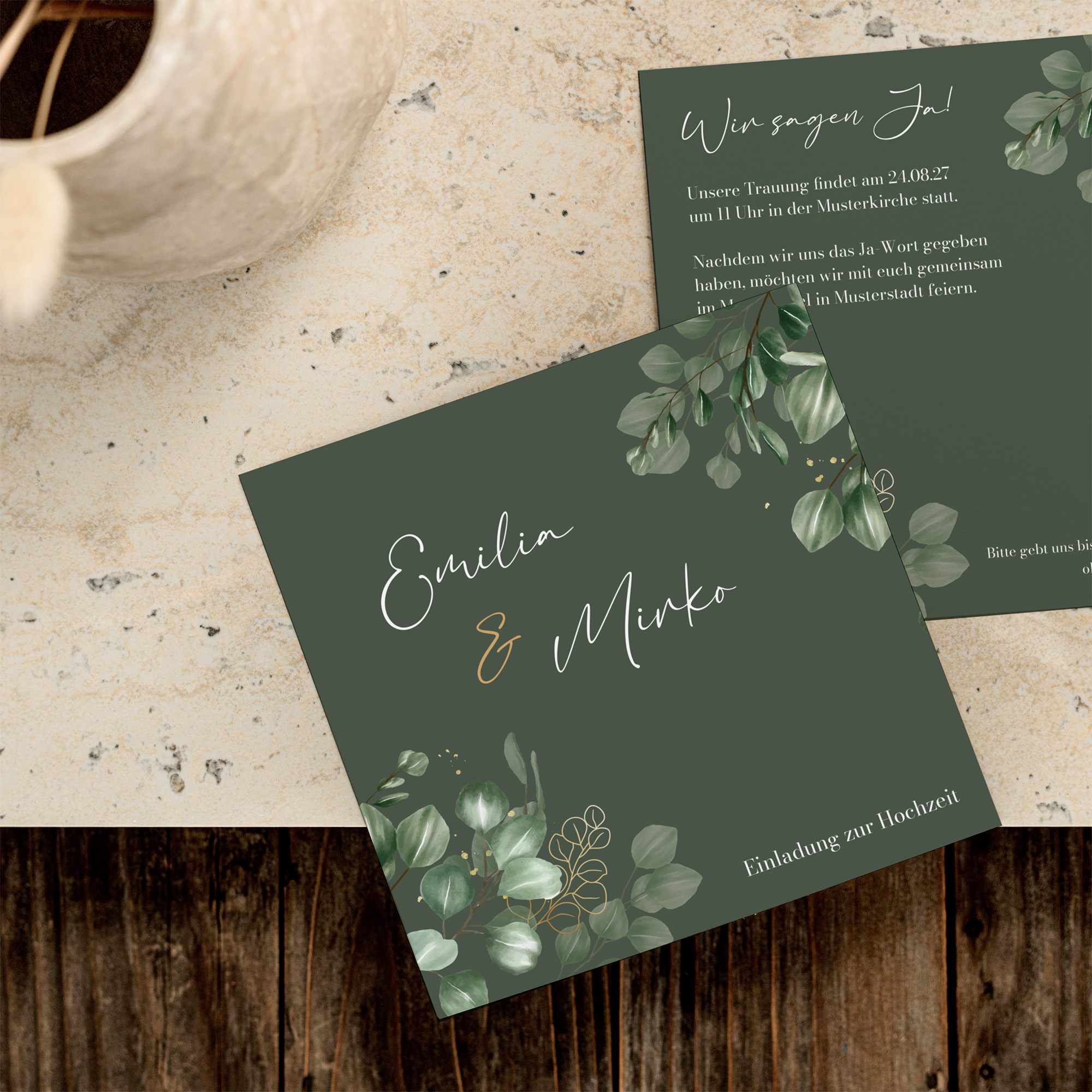 Postkarte Quadrat 148 x 148 mm - Greenery "Eucalyptus Night"