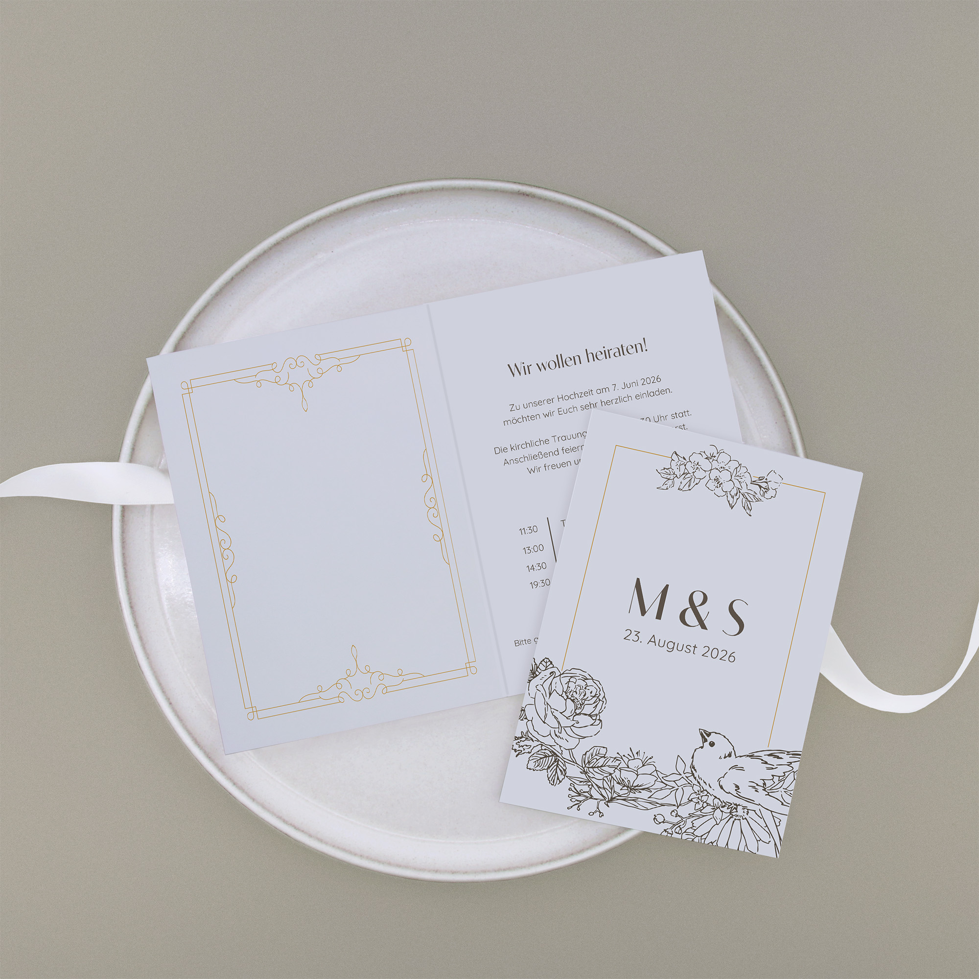 Klappkarte DIN A6 im Hochformat - Vintage - "Petal Bird"