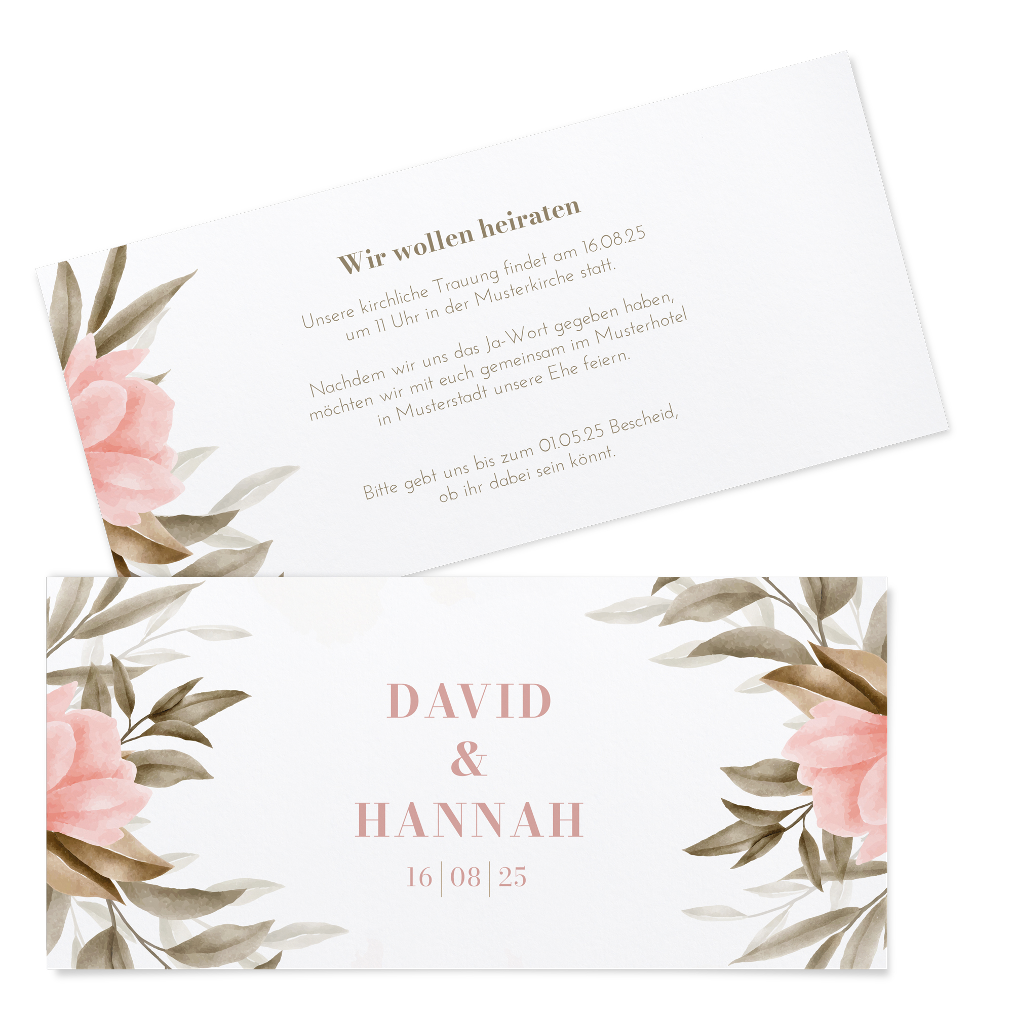 Postkarten DIN lang im Querformat 210 x 98 mm - Floral "Rose Leaf"