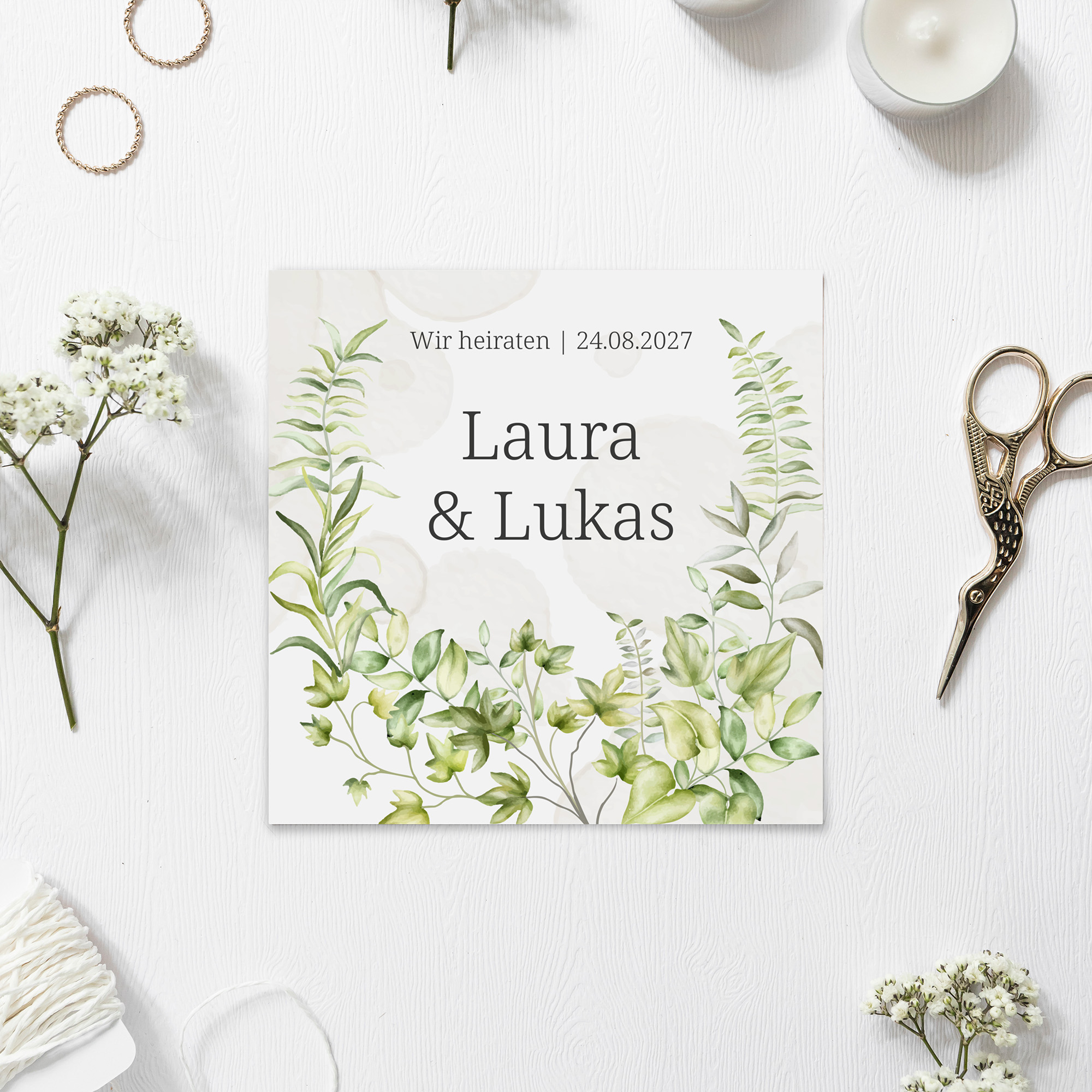 Postkarte Quadrat 148 x 148 mm - Greenery "leaf light"