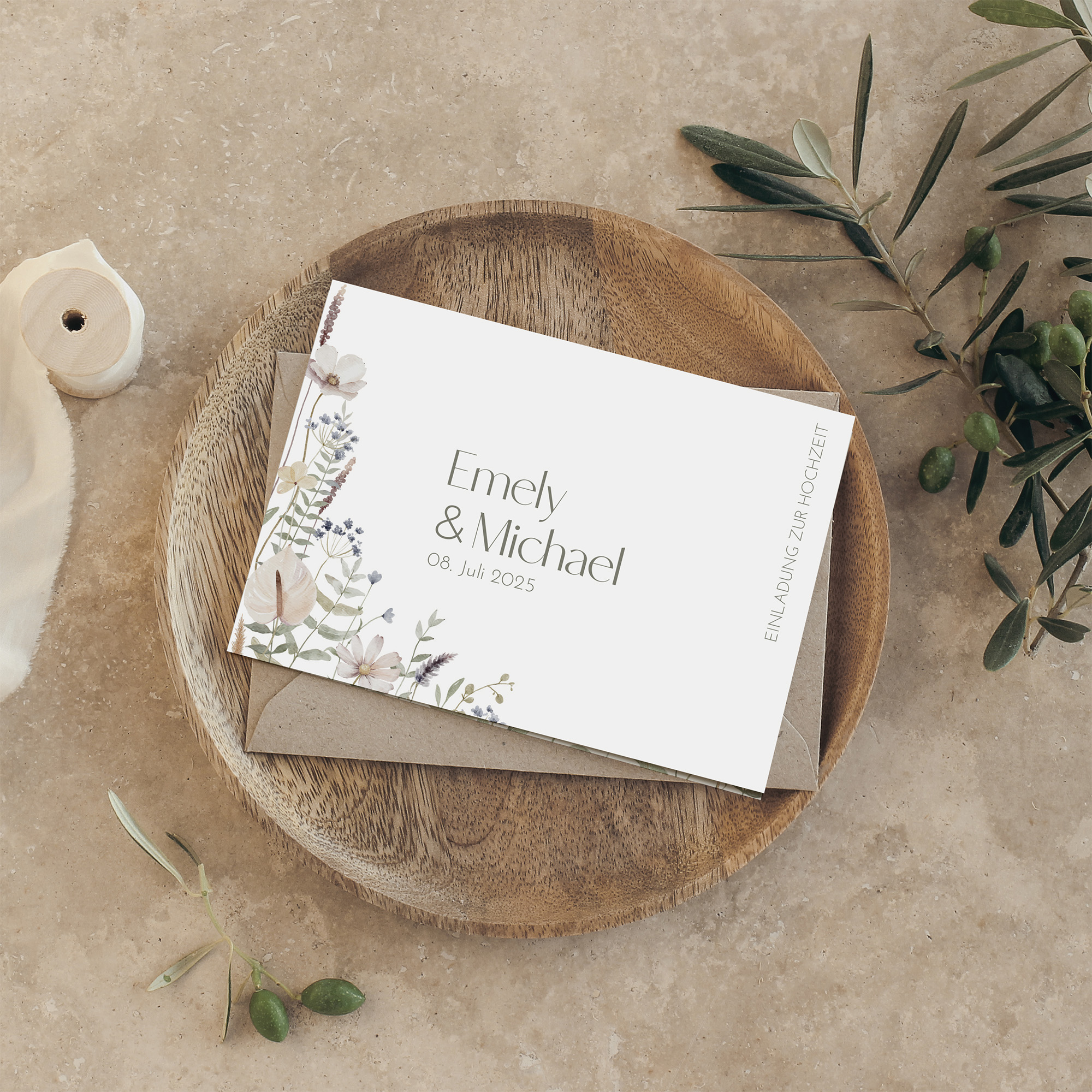 Klappkarte DIN A6 im Querformat - Boho "Pastel Bloom"