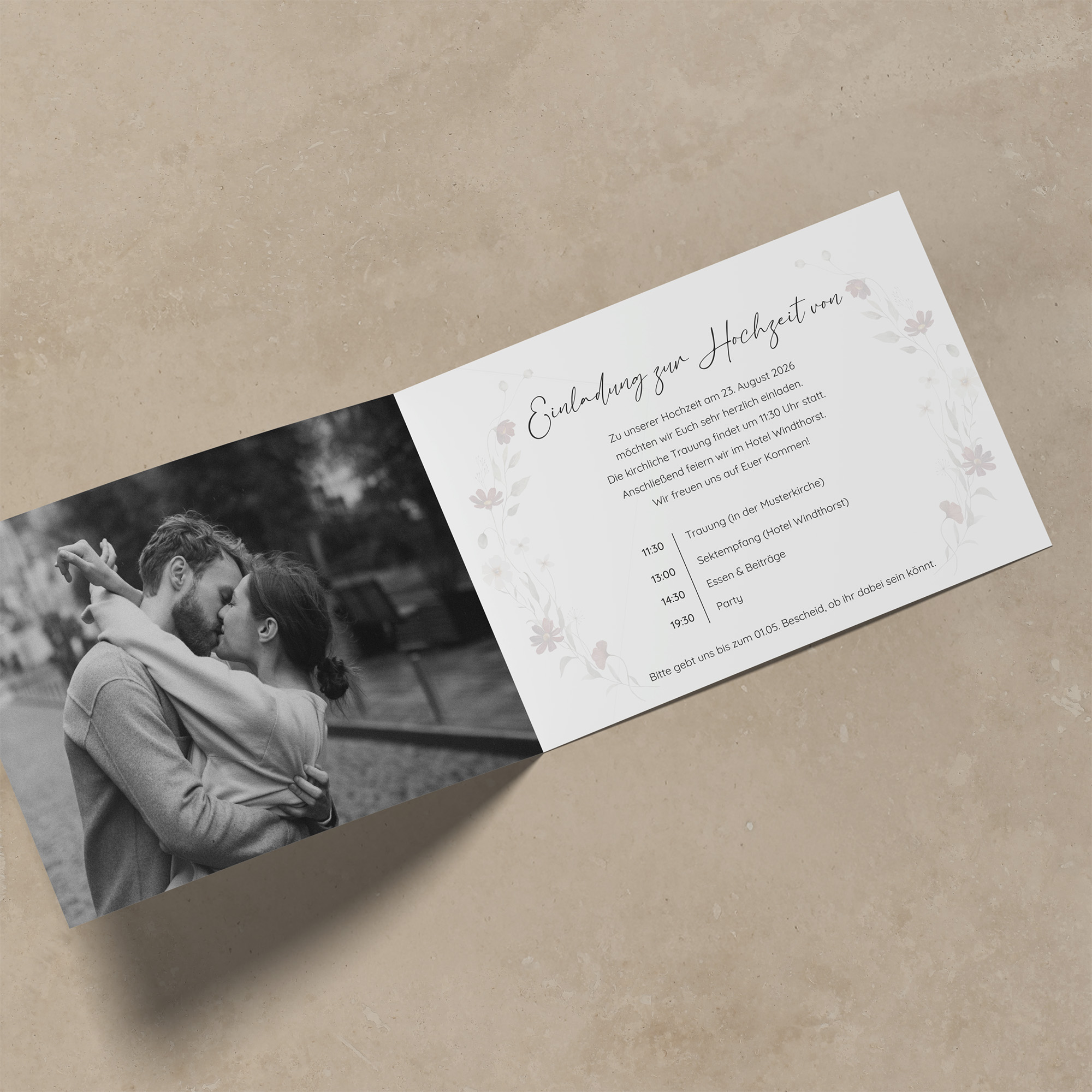 Klappkarte DIN A6 im Querformat - Vintage - "Wildflower Notes"