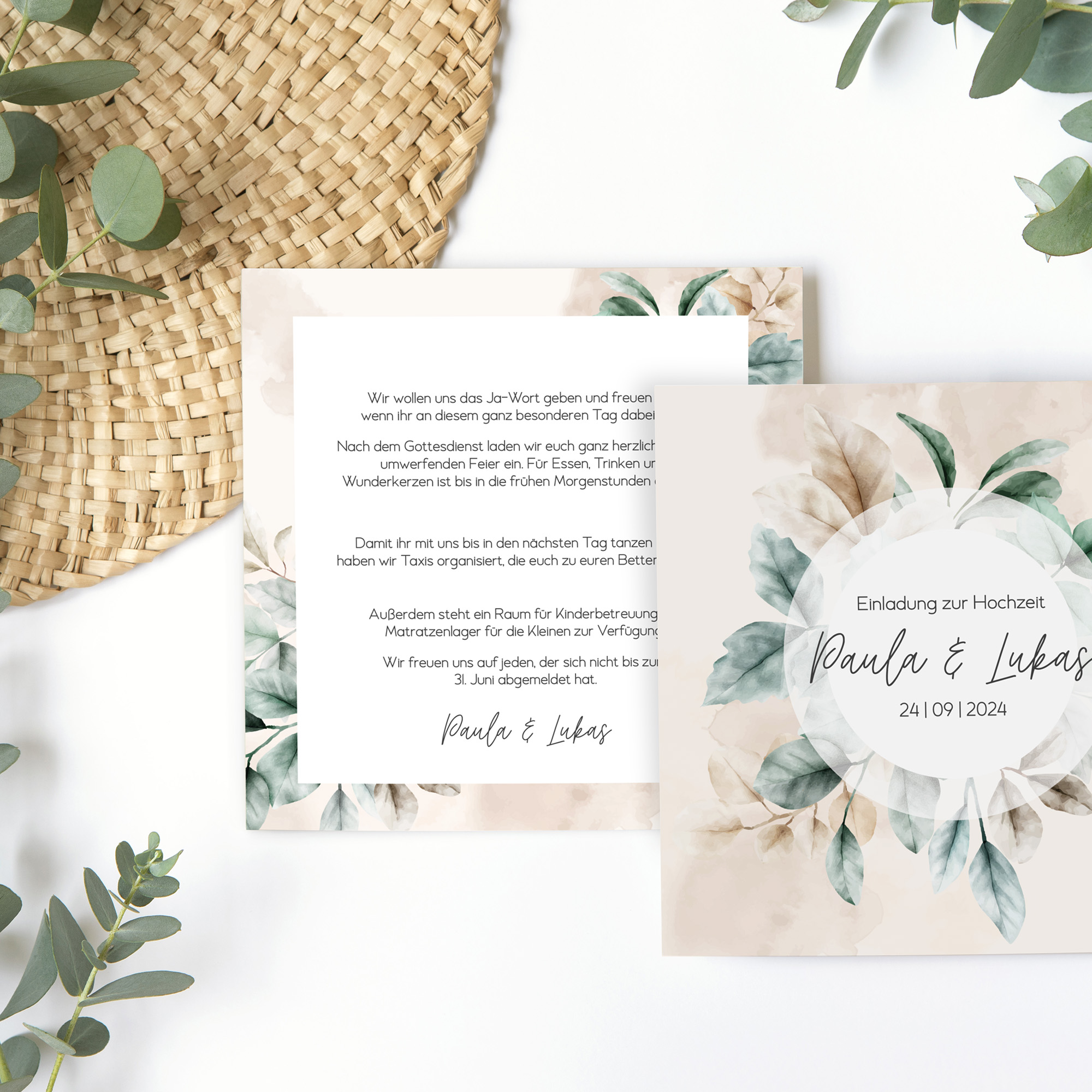 Postkarte Quadrat - Aquarell "leaf & taupe"