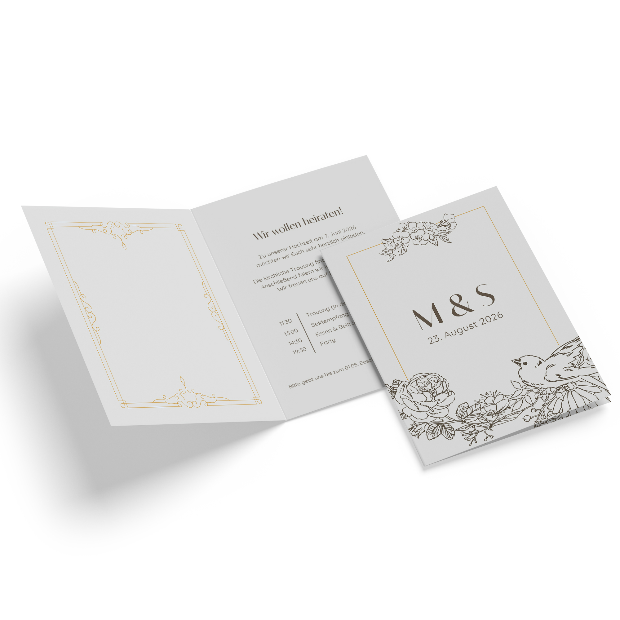 Klappkarte DIN A6 im Hochformat - Vintage - "Petal Bird"