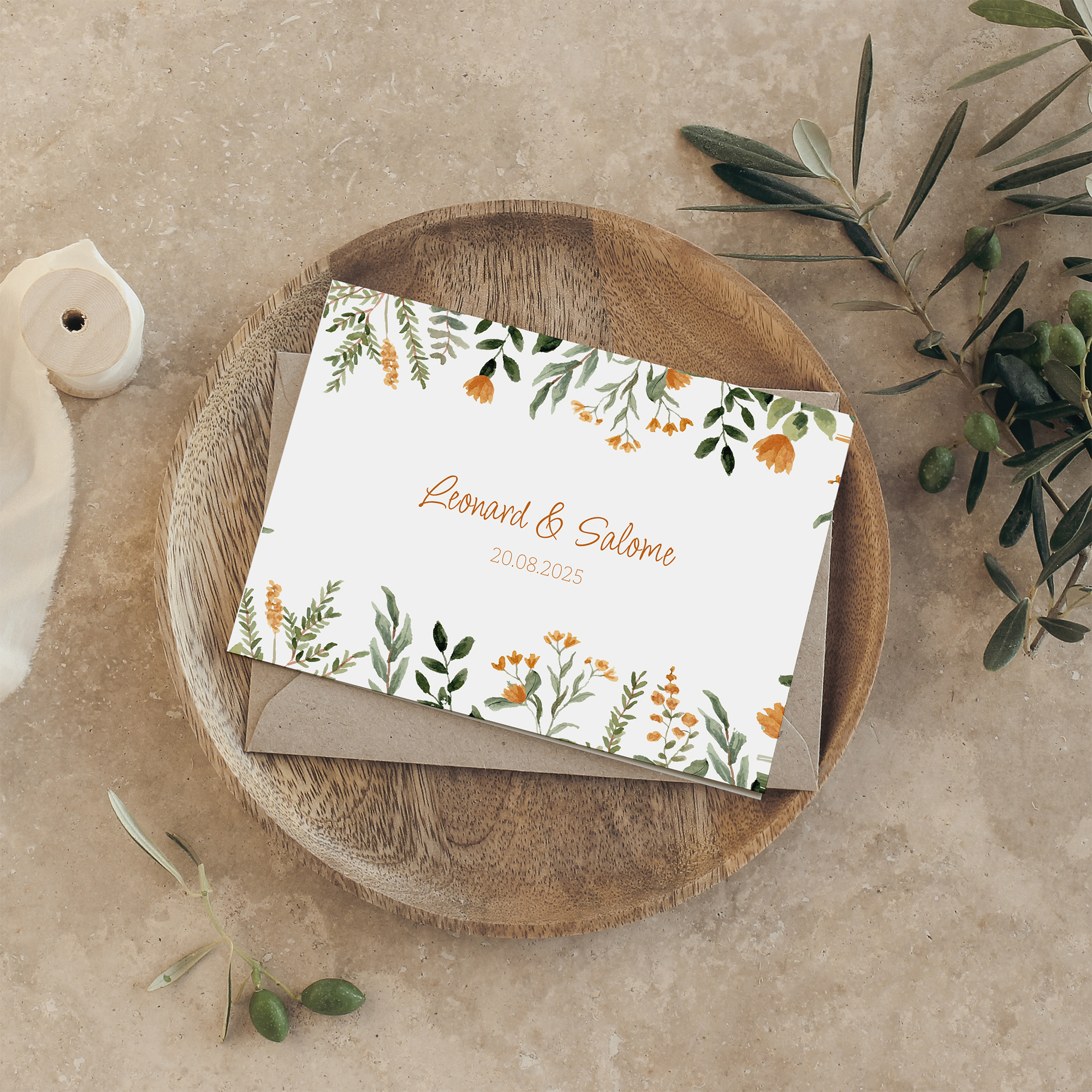 Klappkarte DIN A6 im Querformat - Floral "Warm Botanicals"