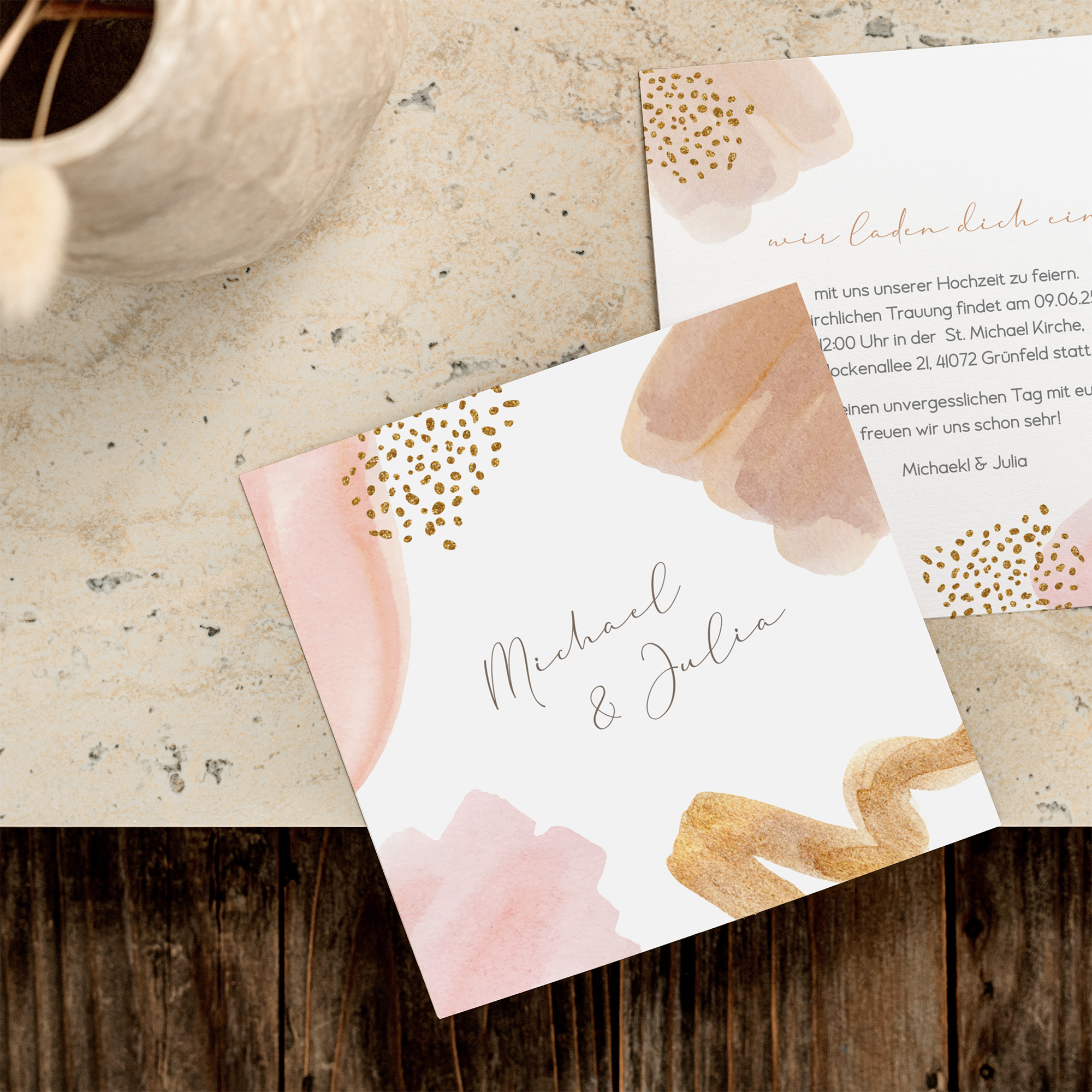 Postkarte Quadrat - Aquarell "olden Blush"