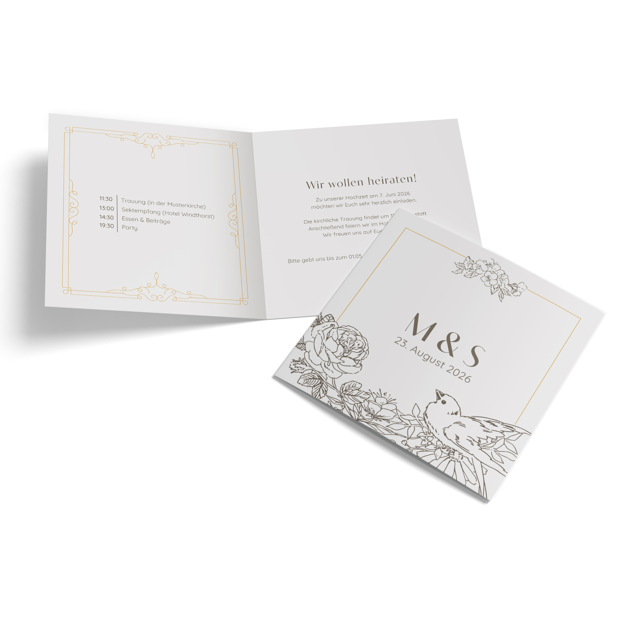 Klappkarte Quadratisch 148 x 148 mm - Vintage "Petal Bird"